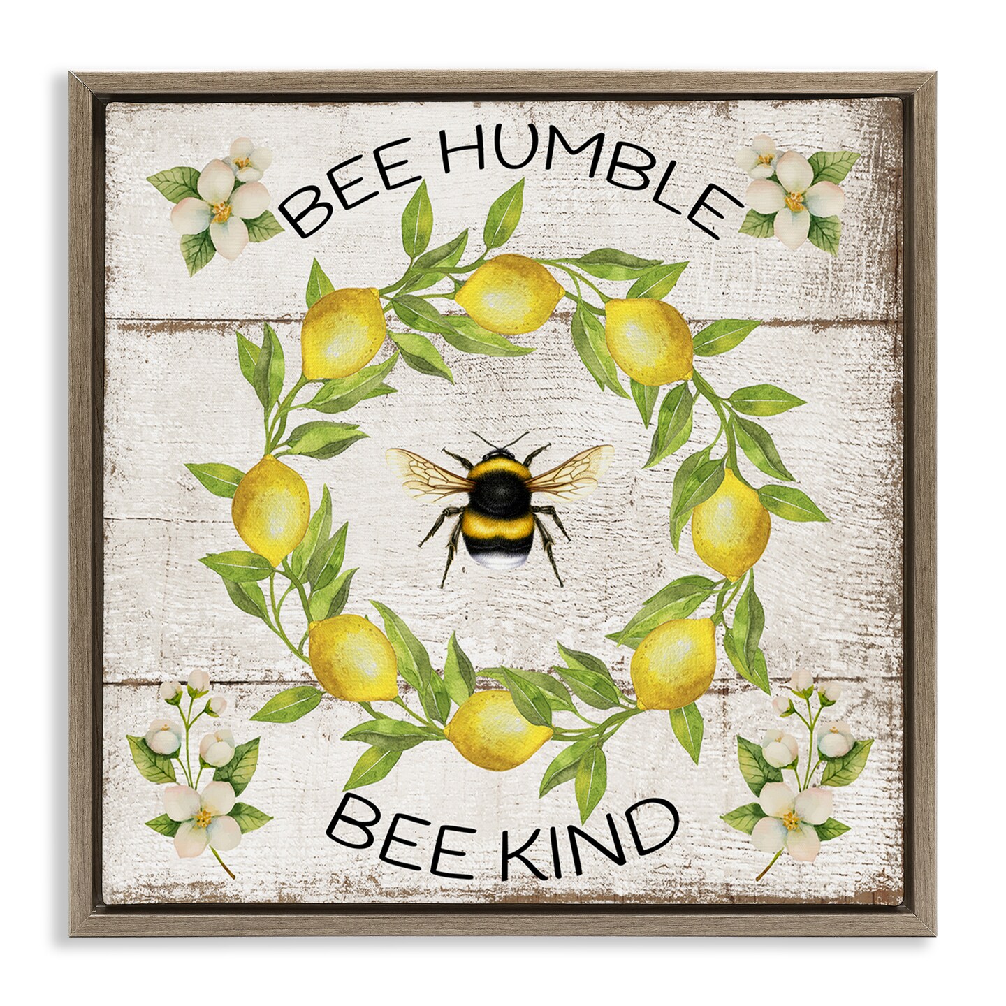Stupell Industries Bee Humble & Kind Rustic Floater Framed Canvas Wall Art Design by Creatif Belle