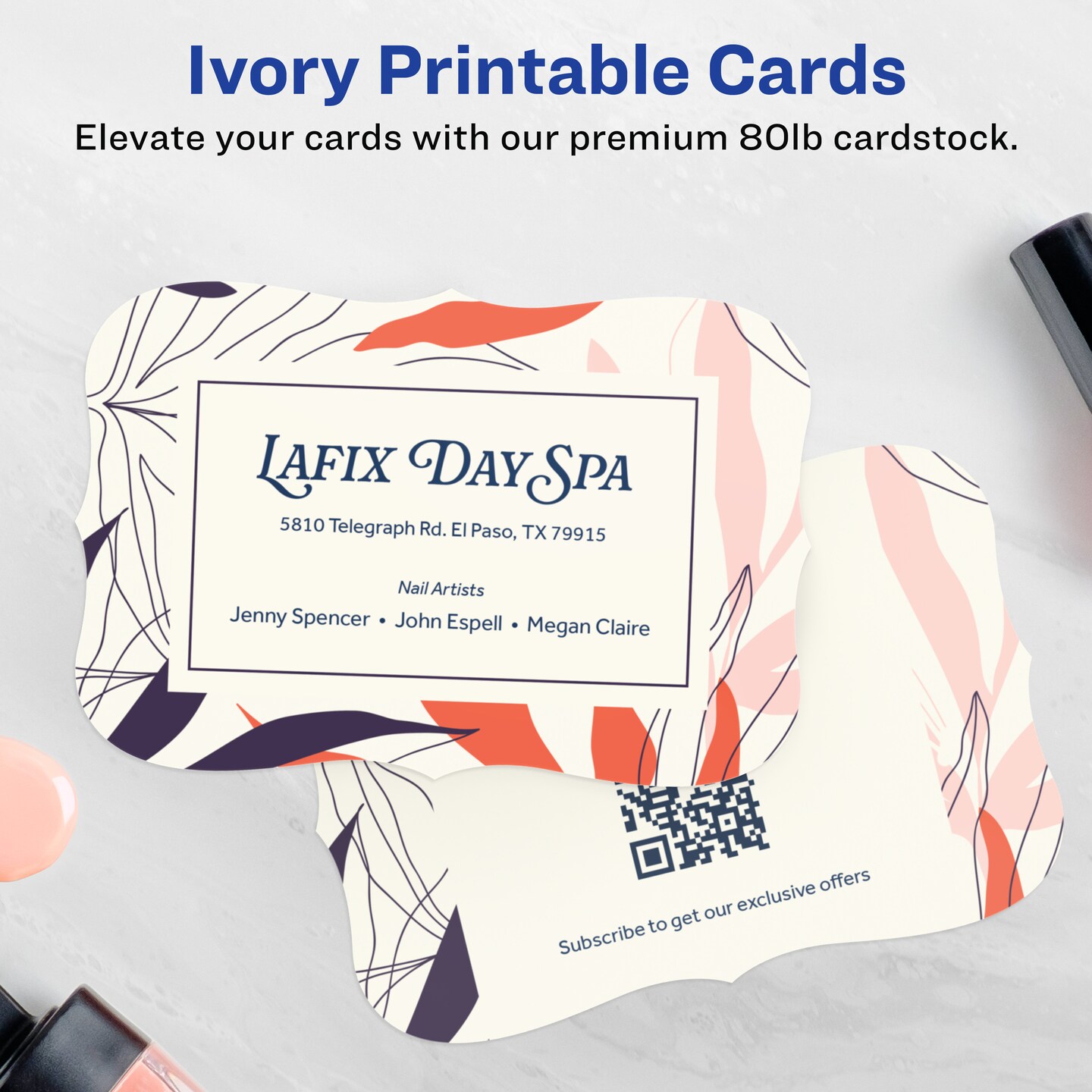 Avery 4" x 6" Rectangle Flourished Edge, Matte Ivory Postcards