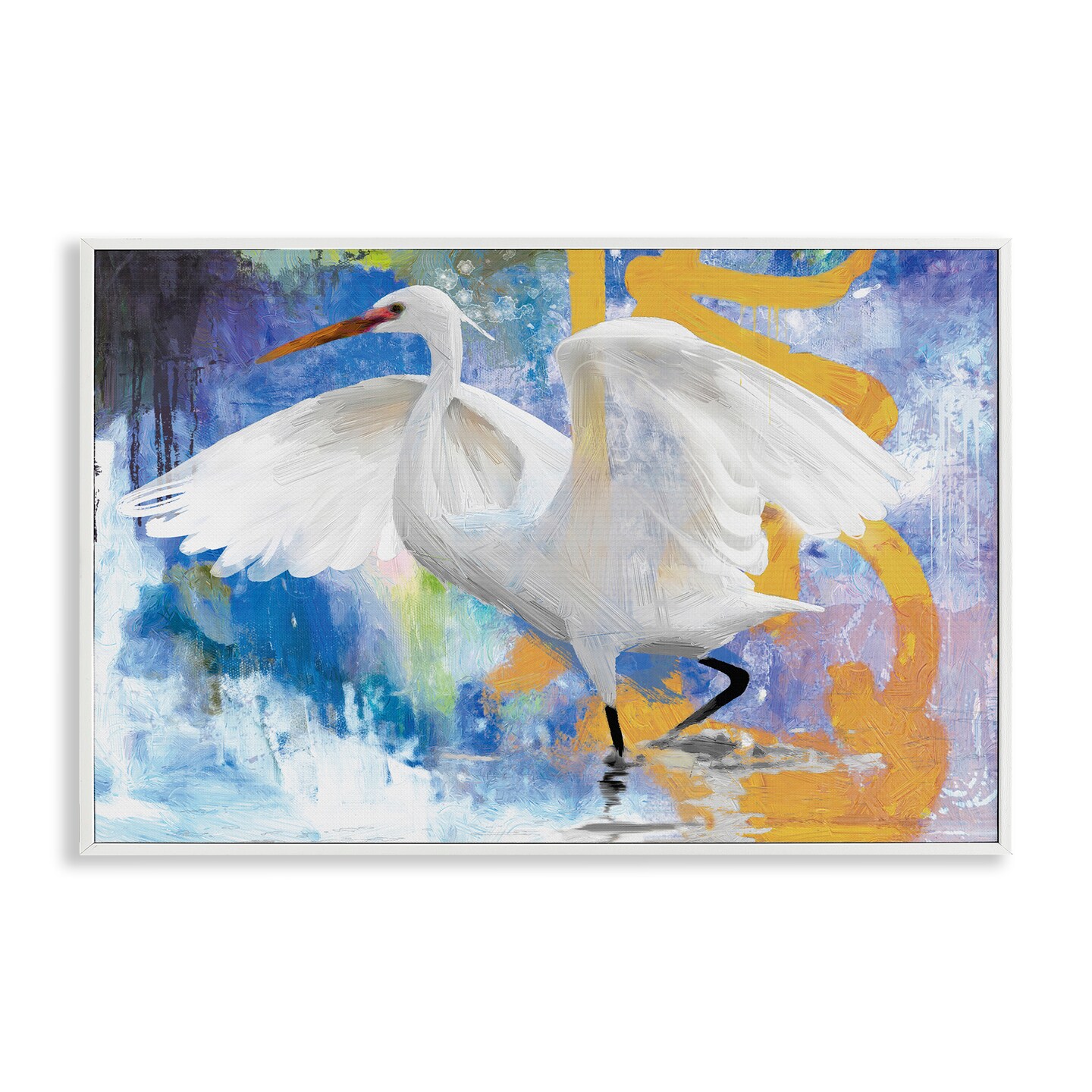 Stupell Industries Egret &#x26; Abstract Splash Framed Giclee Wall Art Design by Porter Hastings