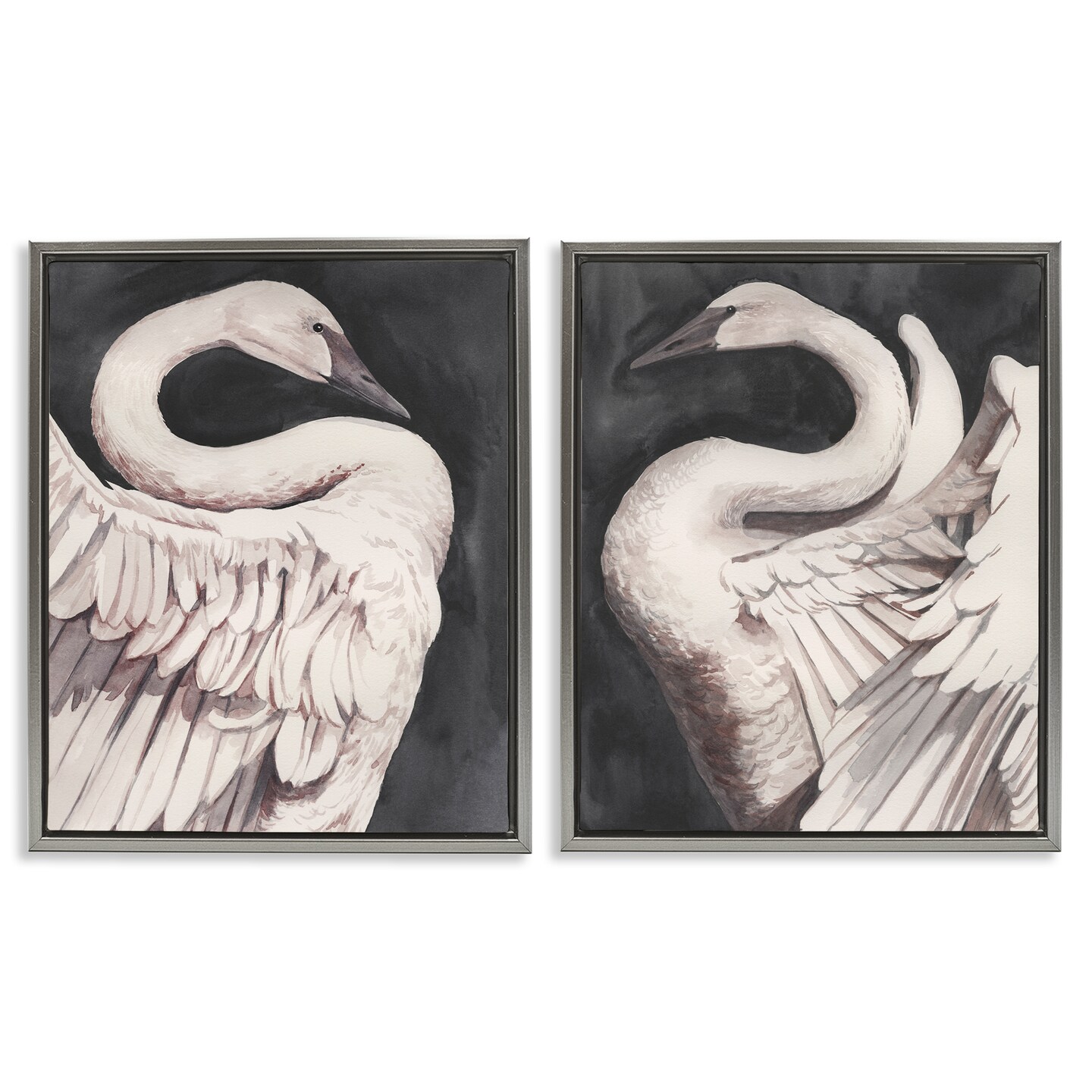 Stupell Industries Swans Taking Flight 2pc Floater Framed Canvas Wall Art Set Design by Grace Popp