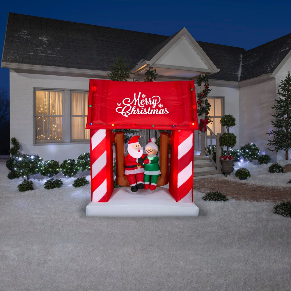 7&#x27; Gemmy Airblown Inflatable Animated Santa &#x26; Mrs. Claus Sitting On Porch Swing Scene 110889