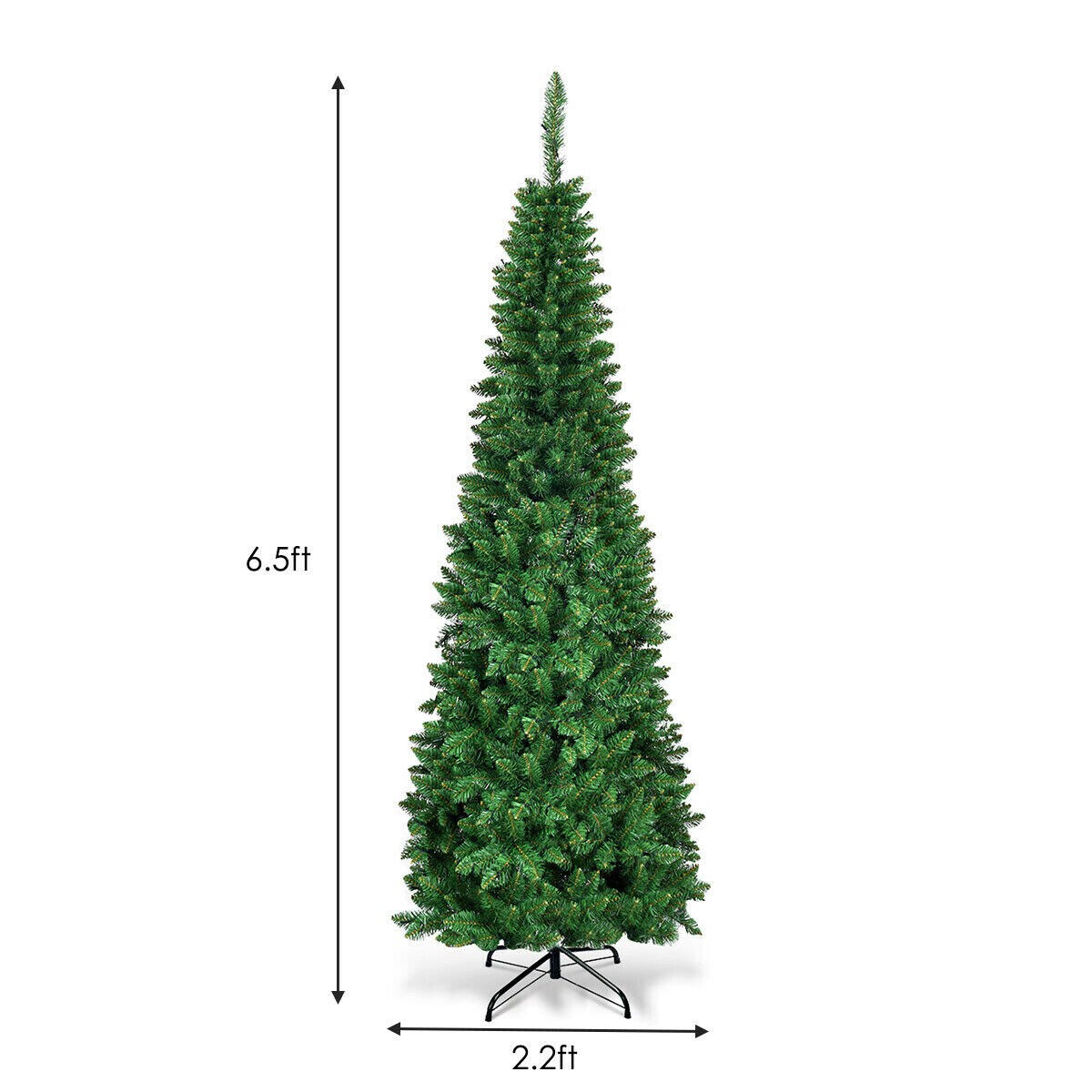 Green PVC Pencil Christmas Tree with LED Lights, Iron Stand and Hinged Design