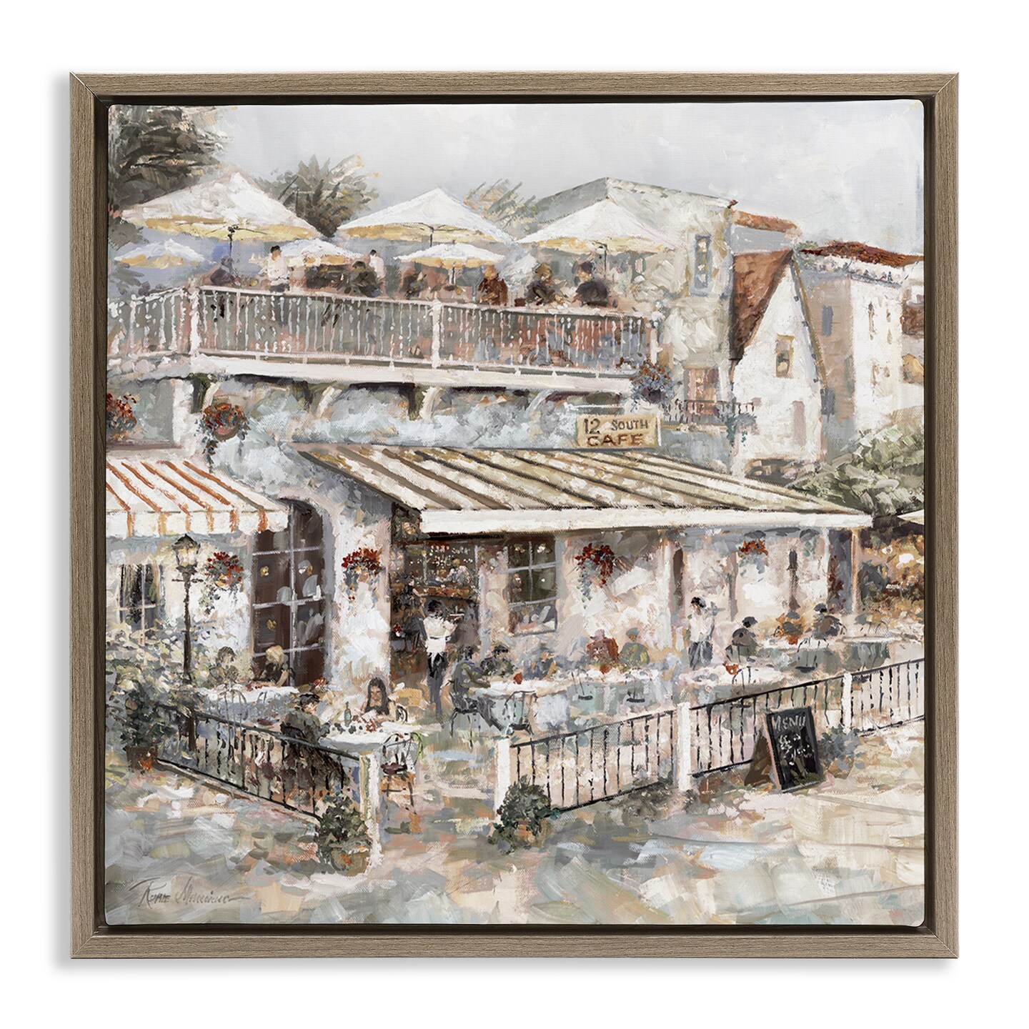 Stupell Industries Town Caf&#xE9; Patio Floater Framed Canvas Wall Art Design by Ruane Manning