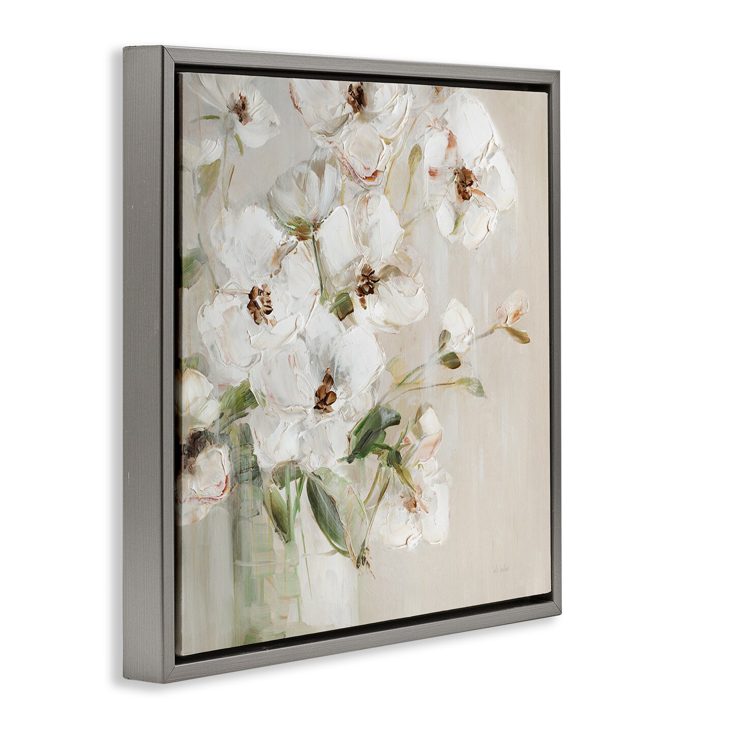 Stupell Industries Simple Blossoms on Beige Floater Framed Canvas Wall Art Design by Sally Swatland