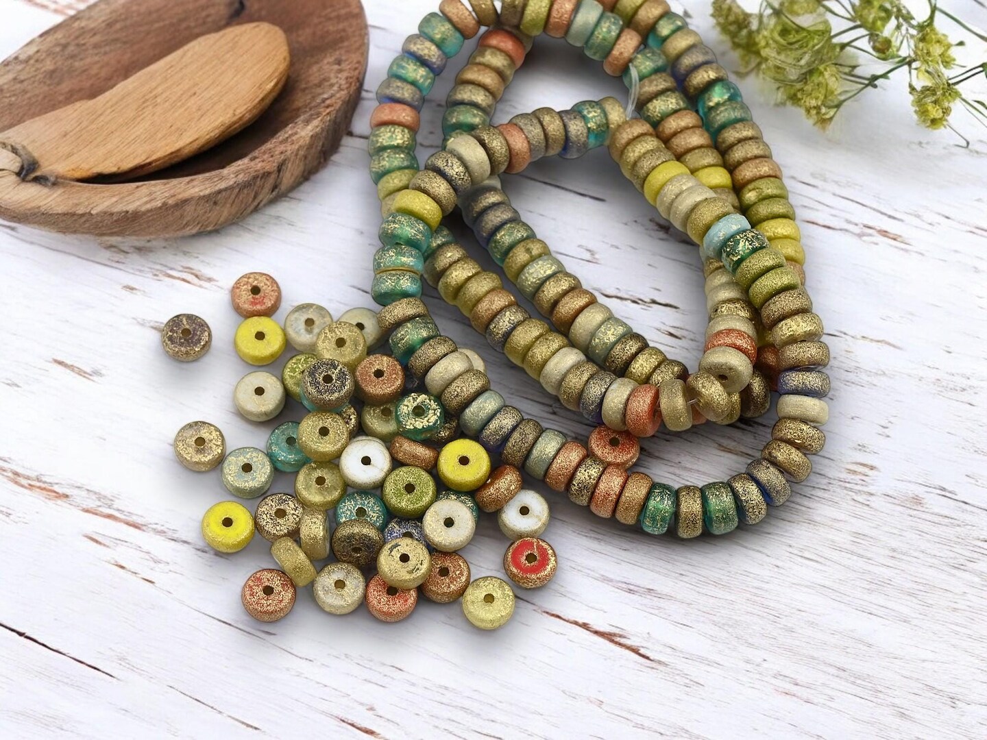 *50* 6x3mm Gold Washed Etched Color Mix Heishi Beads
