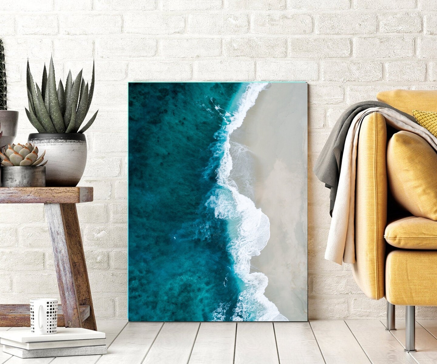 Modern Art Beach Wave Classic Framed Canvas Prints Landscape Beach Decor