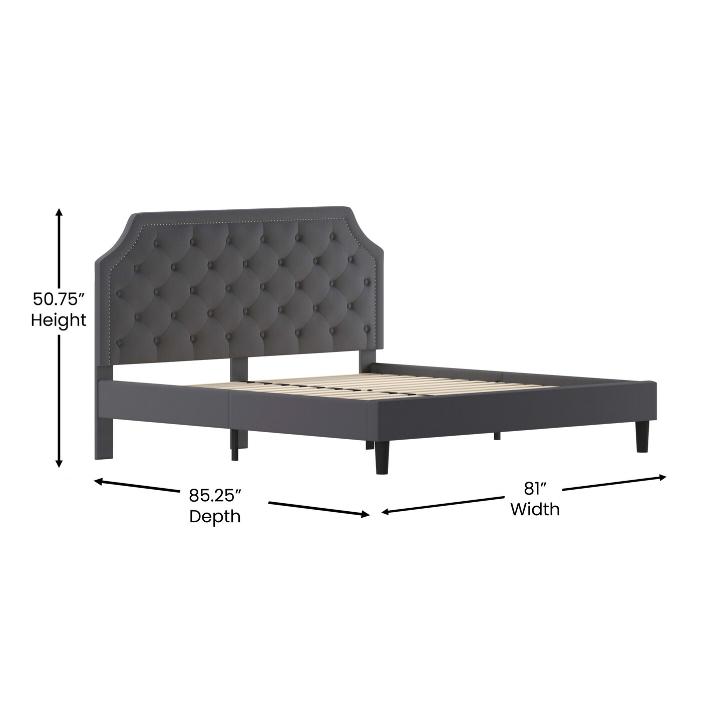 Merrick Lane Provence Platform Bed with Slatted Support Contemporary Tufted Upholstery with Accent Nail Trim