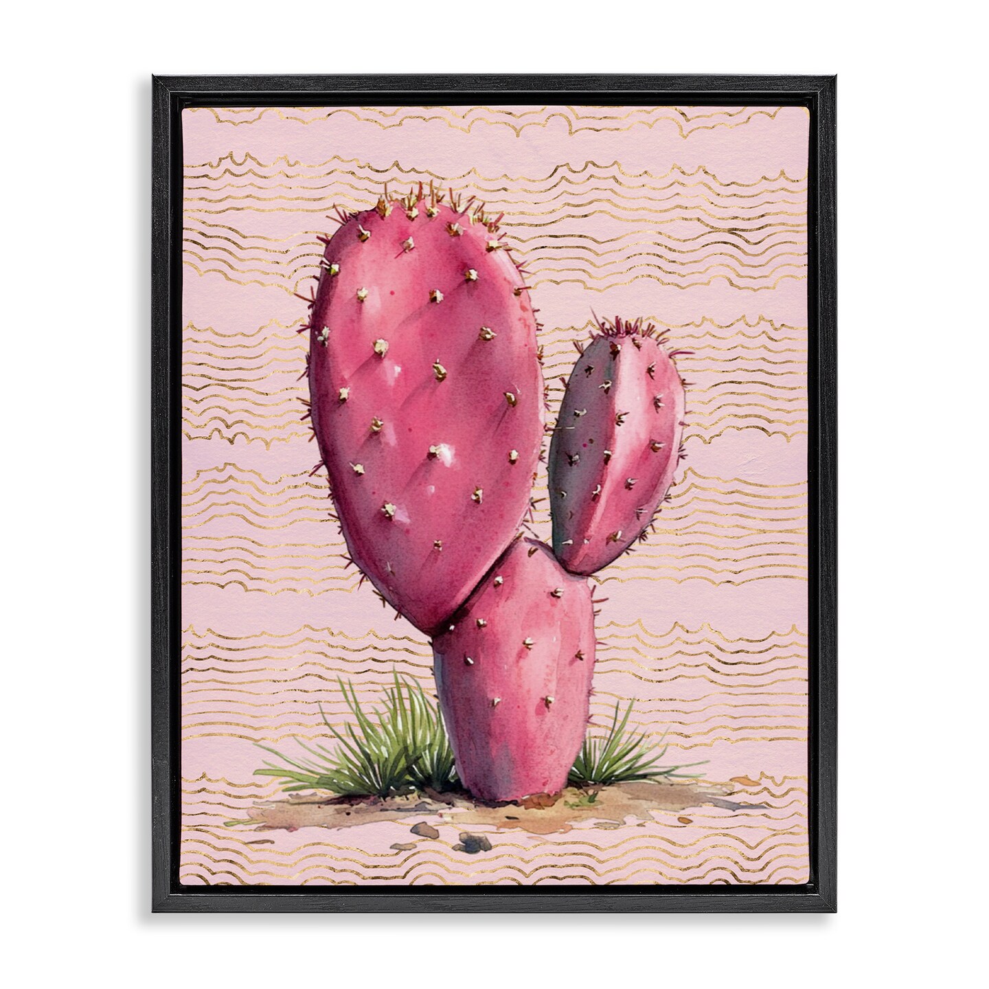 Stupell Industries Pink Prickly Pear Cactus Floater Framed Canvas Wall Art Design by Lettered and Lined