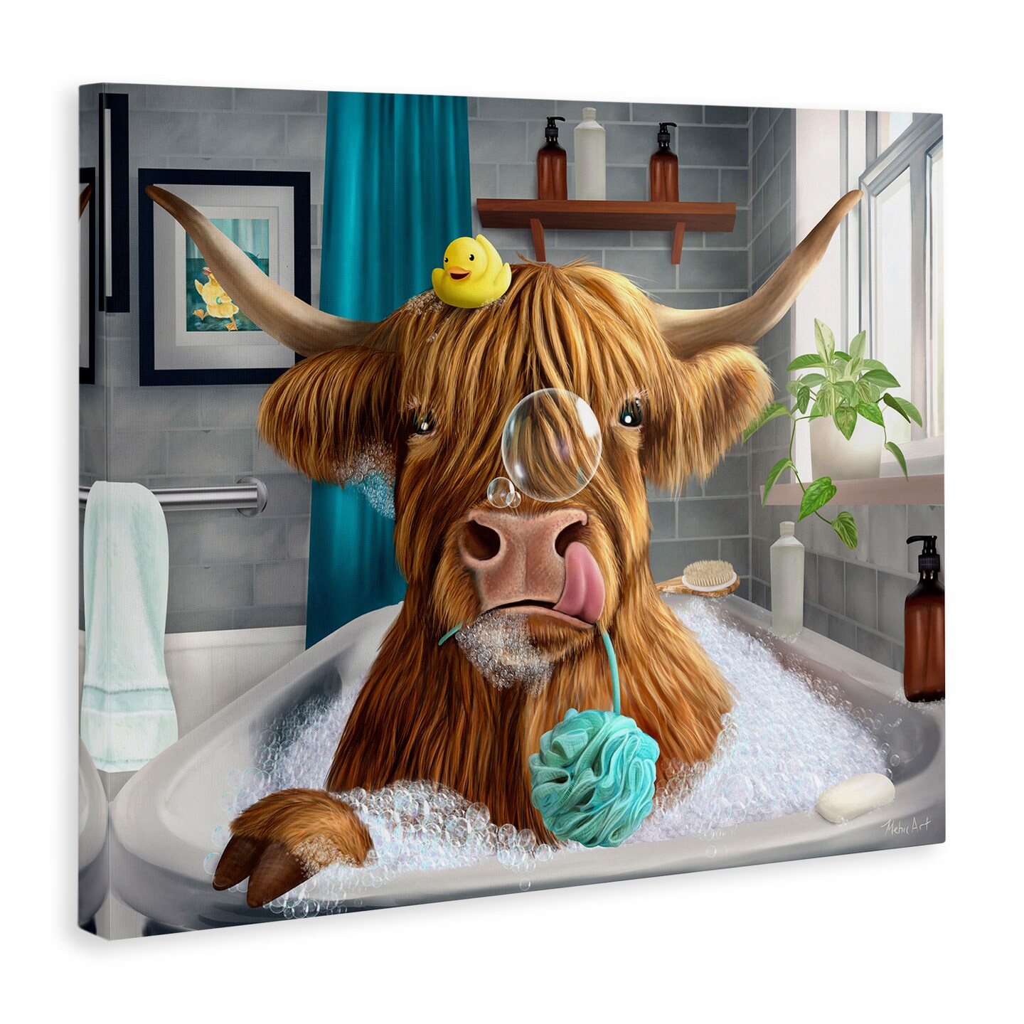 Stupell Industries Highland Cow Bubble Bath Canvas Wall Art Design by Mehu Art