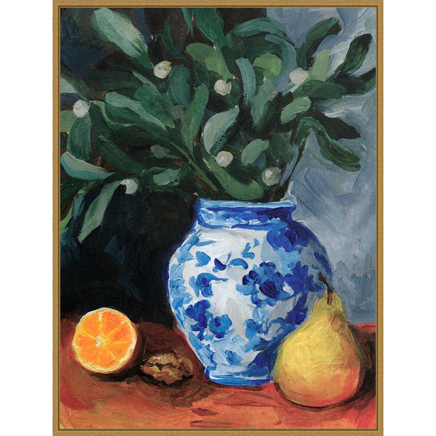 Ginger Jar with Winter Berries I by Victoria Barnes Framed Canvas Wall Art