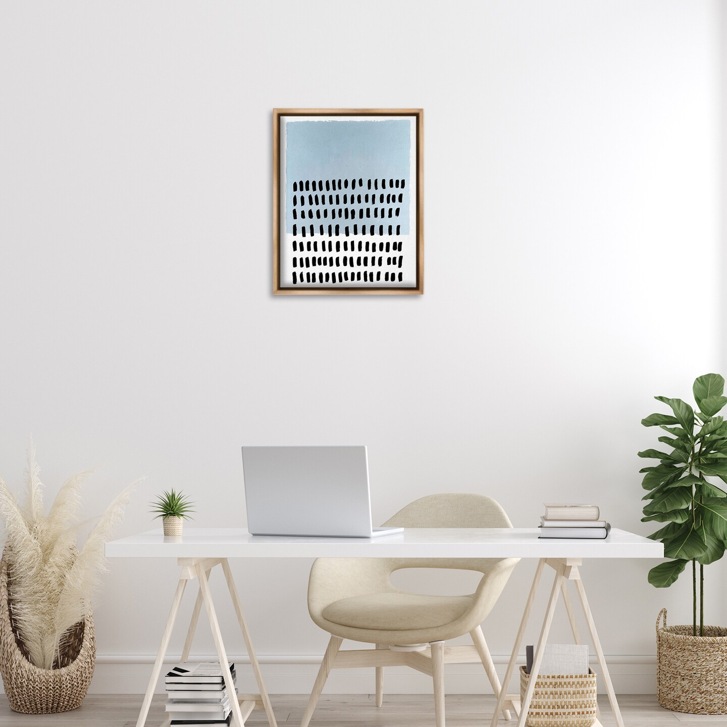 Stupell Industries Blue Dotted Pattern Floater Framed Canvas Wall Art Design by Michael Willett