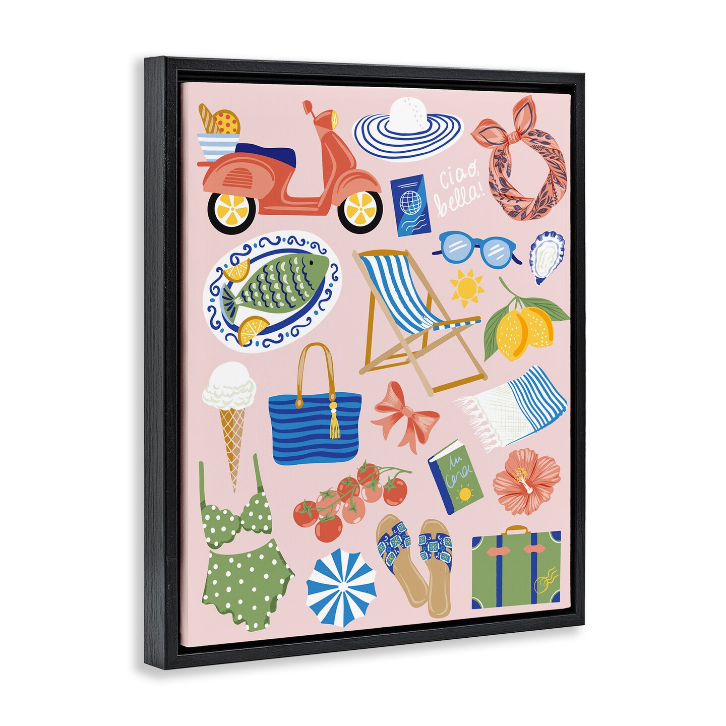 Stupell Industries Mediterranean Coast Necessities Floater Framed Canvas Wall Art Design by Arrolynn Weiderhold