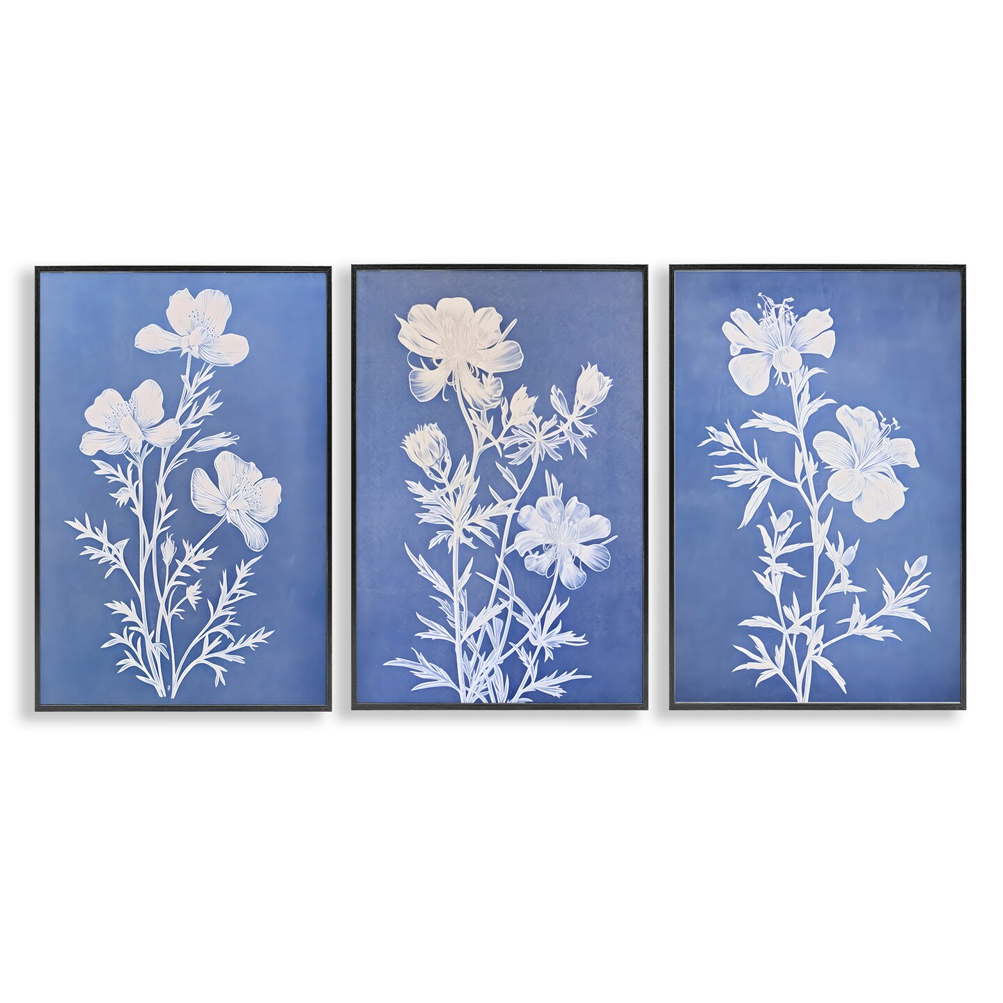 Stupell Industries Varied Cerulean Botanicals 3pc Framed Giclee Wall Art Set Design by Petal Prints Design