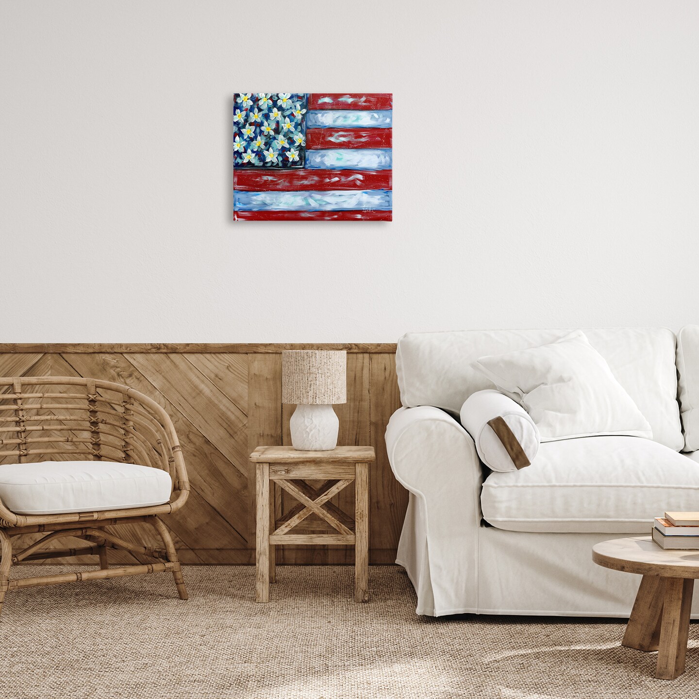 Stupell Industries Flower Stars &#x26; Stripes Flag Canvas Wall Art Design by Estelle Grengs