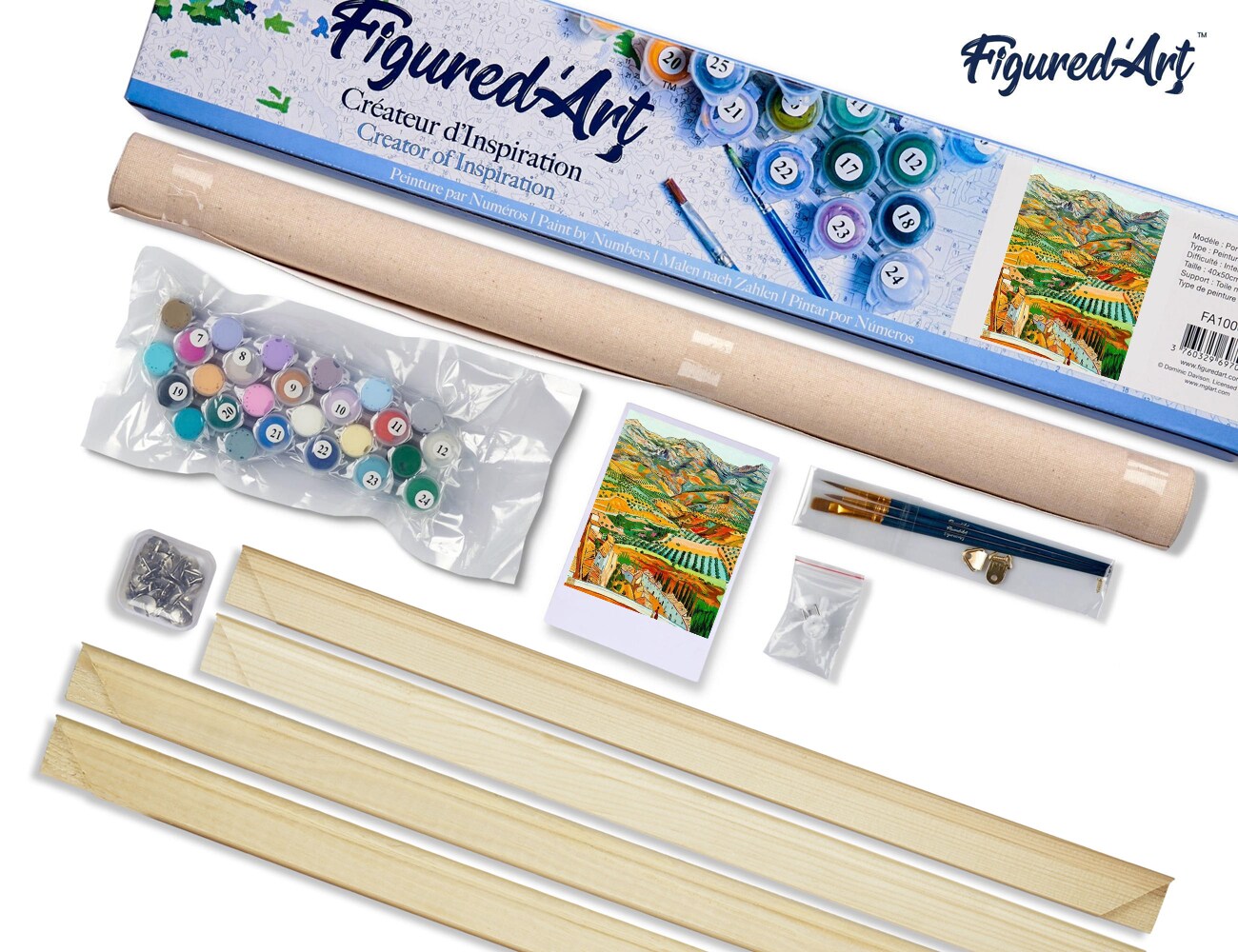 Figured'Art Paint by Numbers Kit for Adults Countryside Landscape from the Hills 16"x20" - Craft Art Painting Rolled Canvas with DIY wooden frame