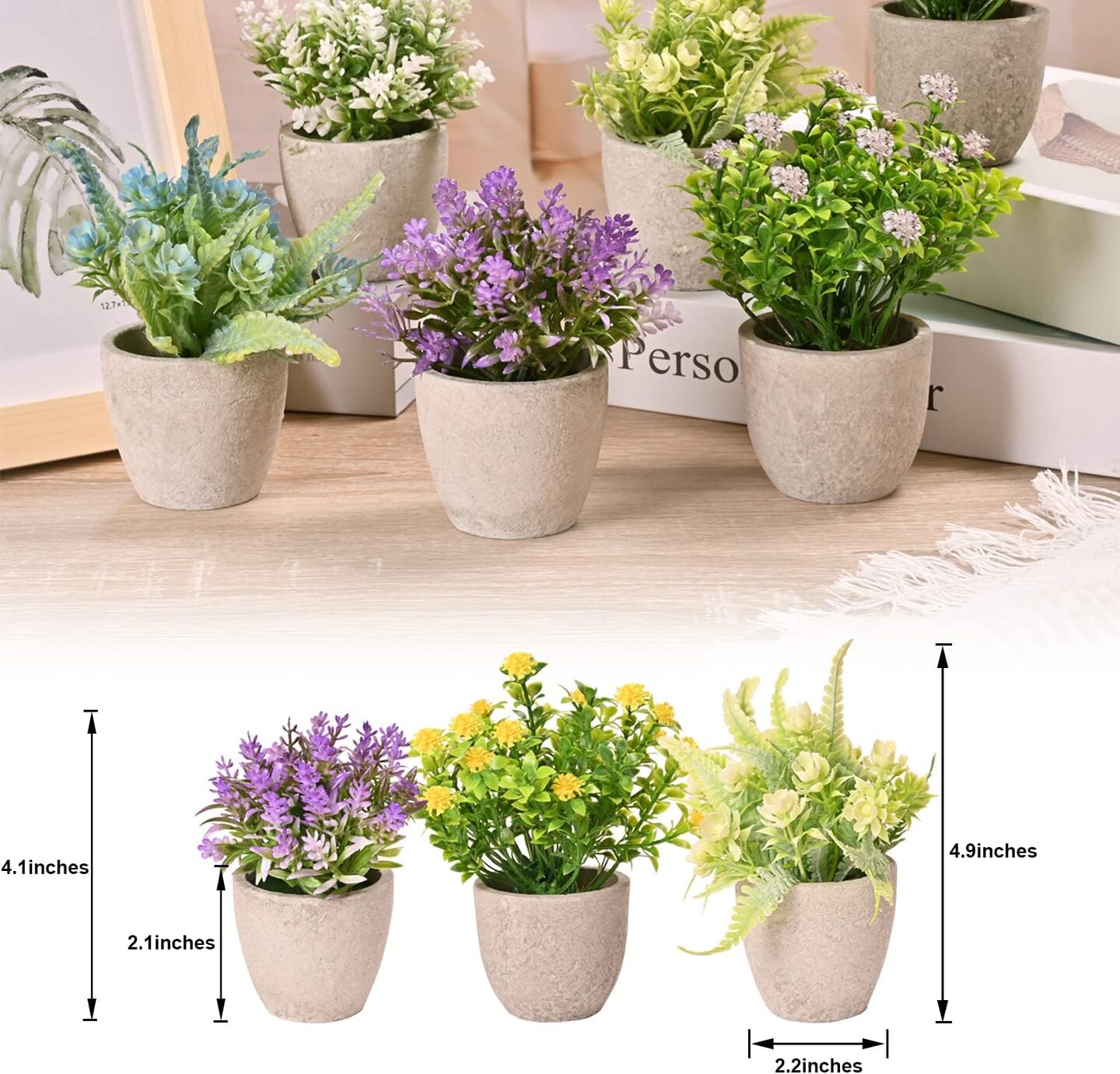 Set of 6 Potted Artificial Flower Arrangements – Spring Decor