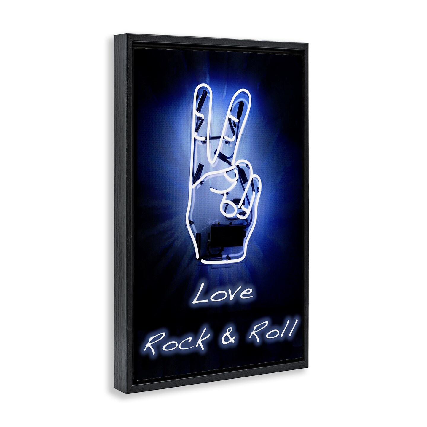 Stupell Industries Love Rock &#x26; Roll Neon Floater Framed Canvas Wall Art Design by Graffi*tee Studios