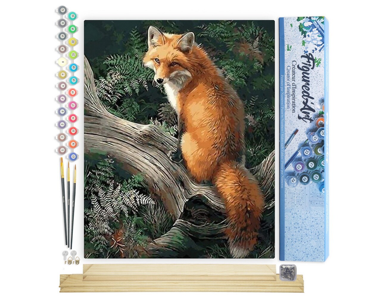 Figured'Art Paint by Numbers Kit for Adults Fox in the Woods 16"x20" - Craft Art Painting Rolled Canvas with DIY wooden frame