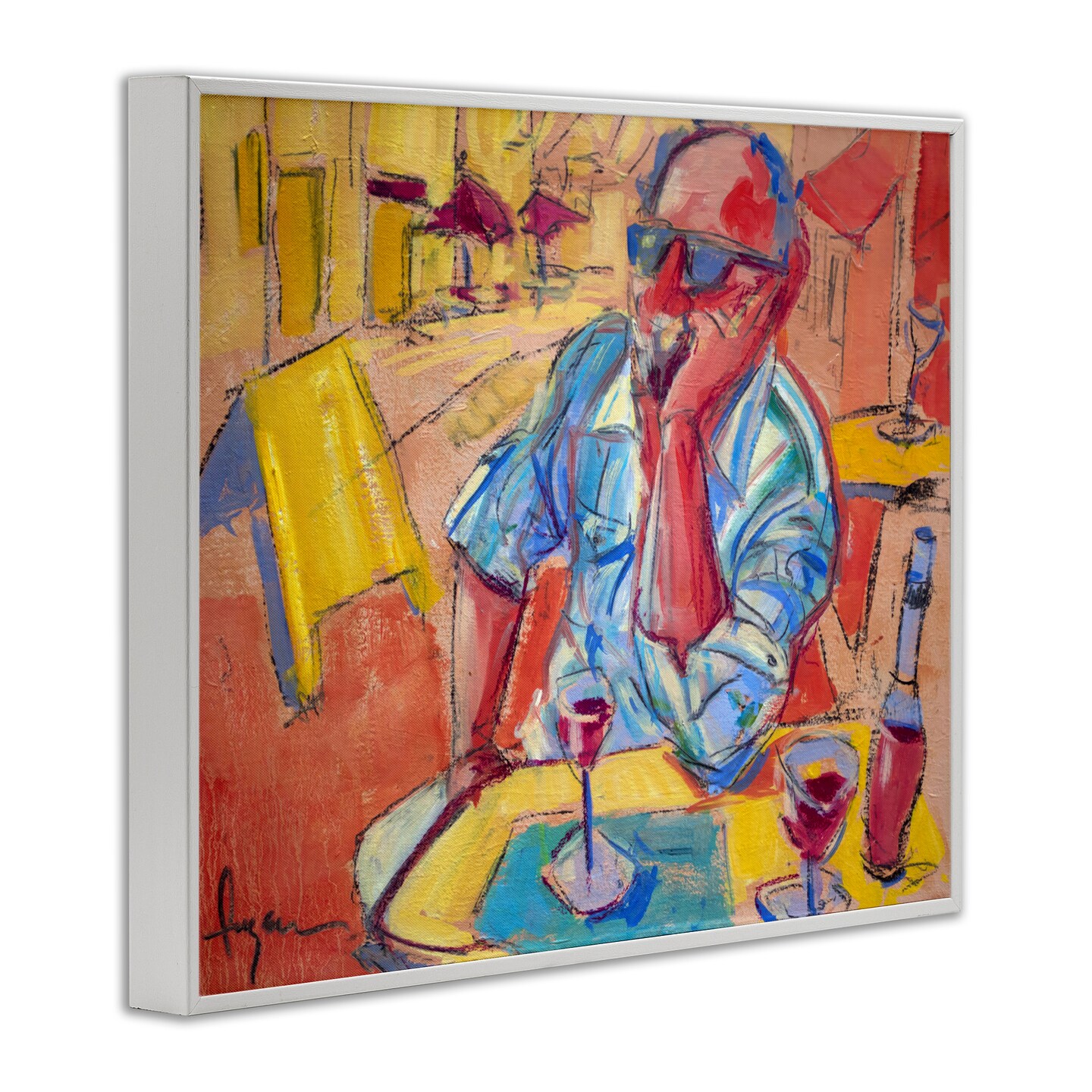 Stupell Industries Man with Wine Portrait Framed Giclee Wall Art Design by June Erica Vess 