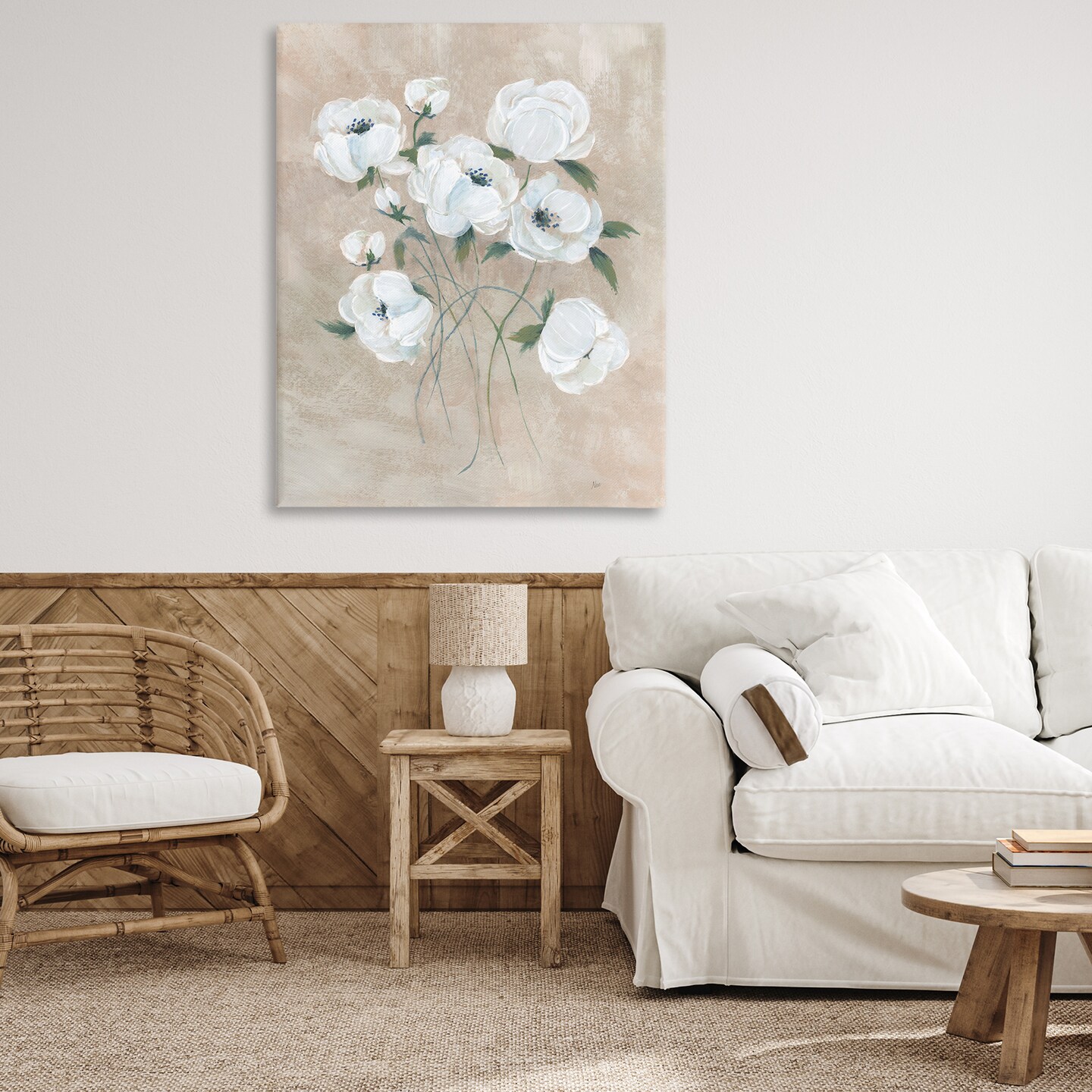 Stupell Industries Flowers on Neutral Beige Canvas Wall Art Design by Nan