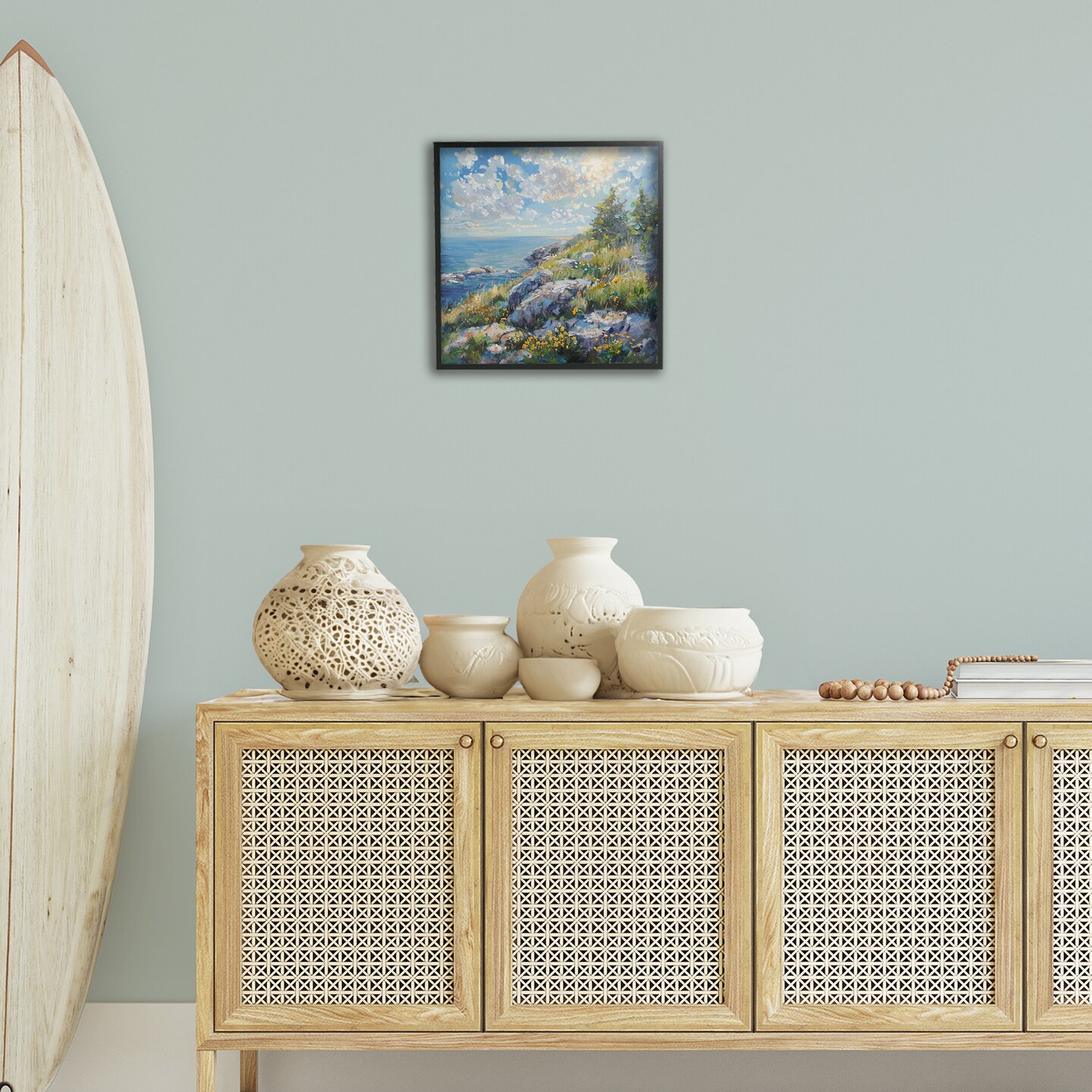 Stupell Industries Cliffside Sea View Framed Giclee Wall Art Design by LSR Design Studio