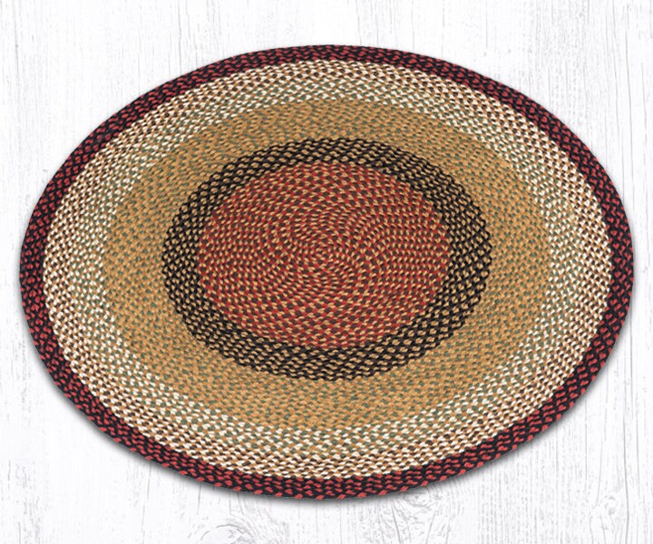 Earth Rugs C-19 Burgundy / Mustard Round Braided Rug 4 Feet x 4 Feet