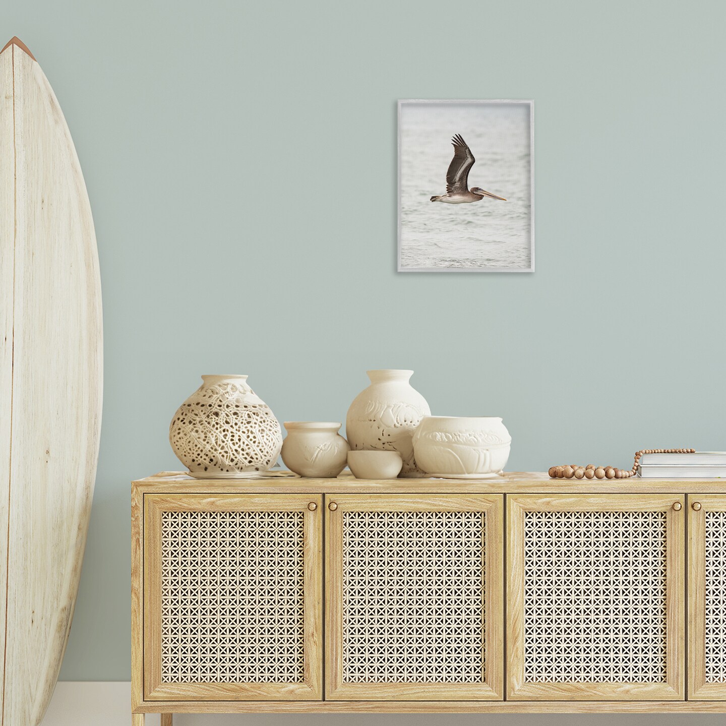 Stupell Industries Pelican Over Sea Framed Giclee Wall Art Design by Crystal Lynn Collins