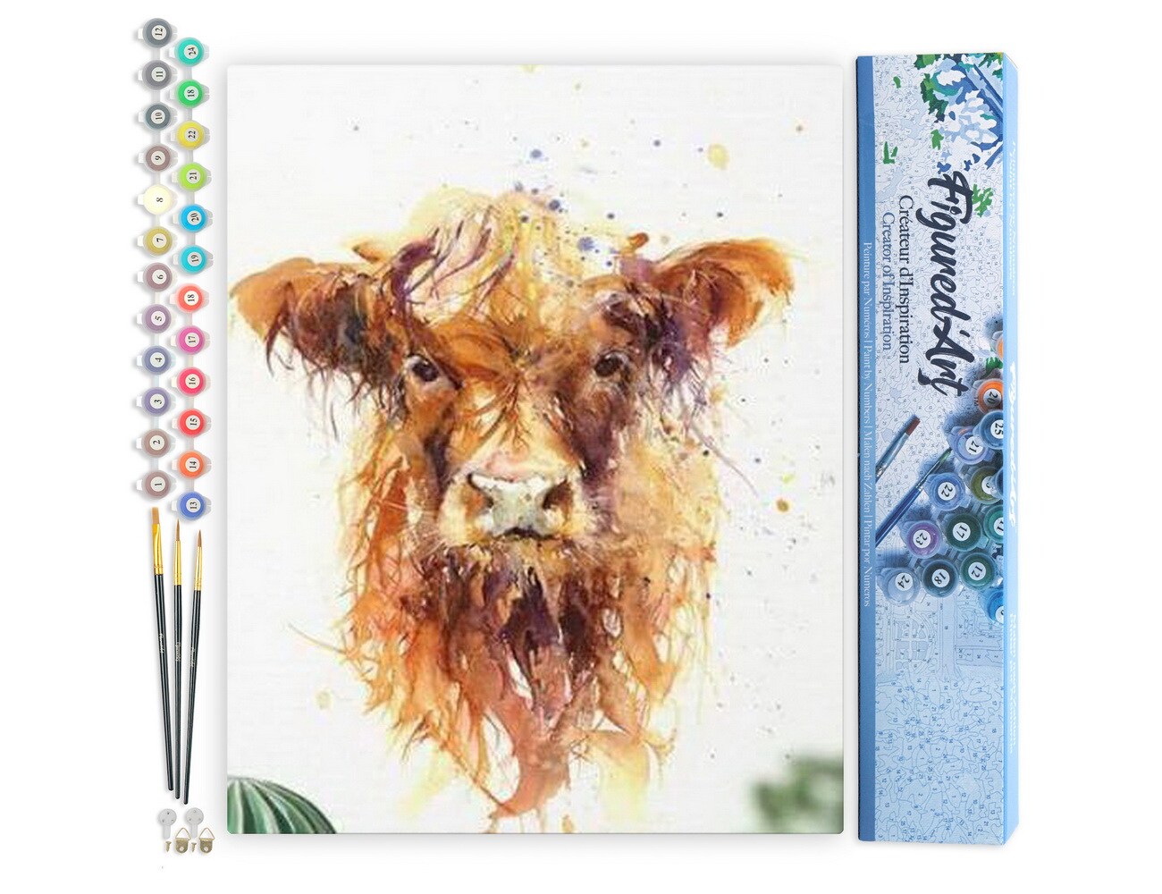 Figured'Art Paint by Numbers for Adults Yellow Cow 16"x20" - Craft Art Painting DIY Kit Rolled Canvas without frame