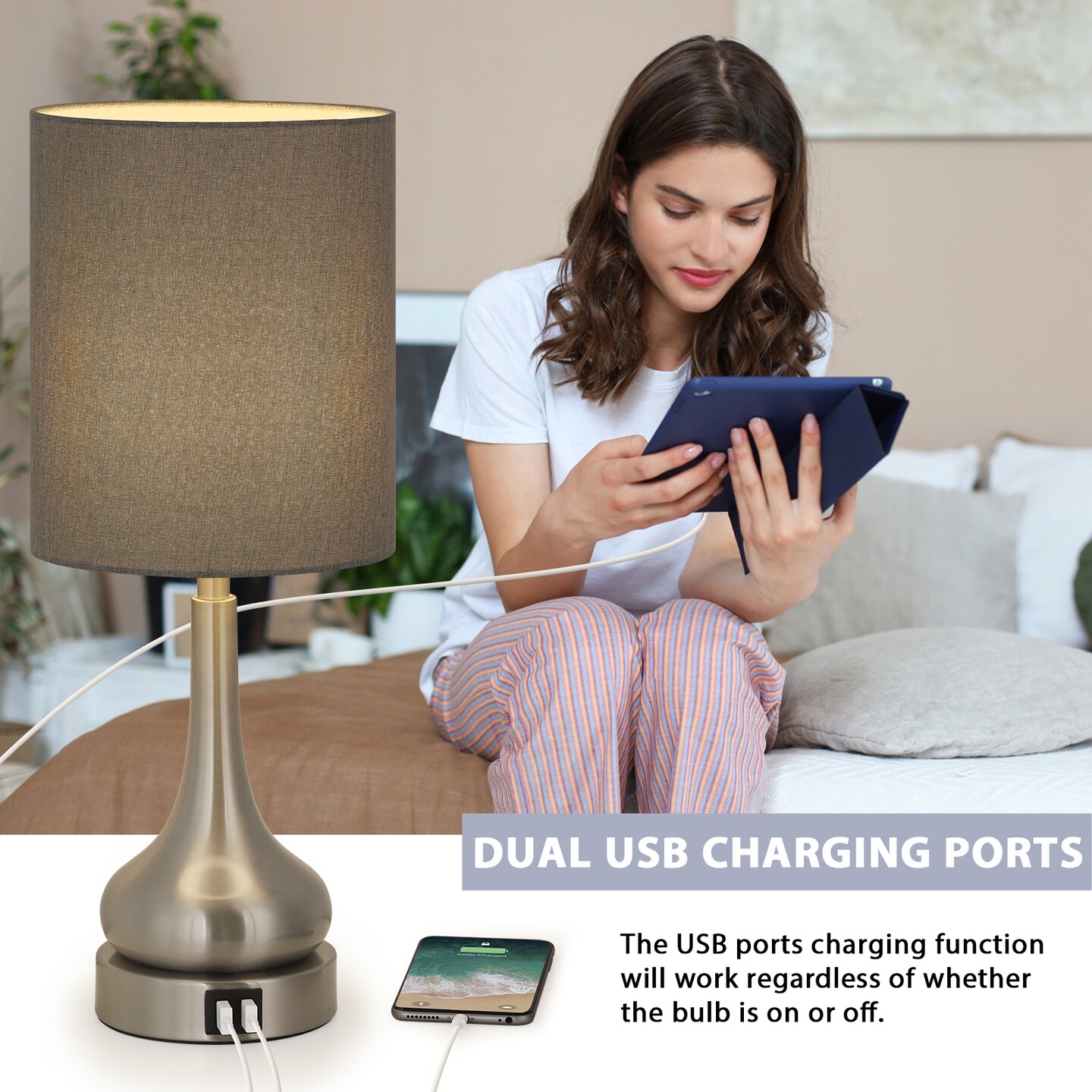 Bedroom Touch Bedside Lamps Set of 2 Table Lamp with Dual USB and AC Outlet Gary