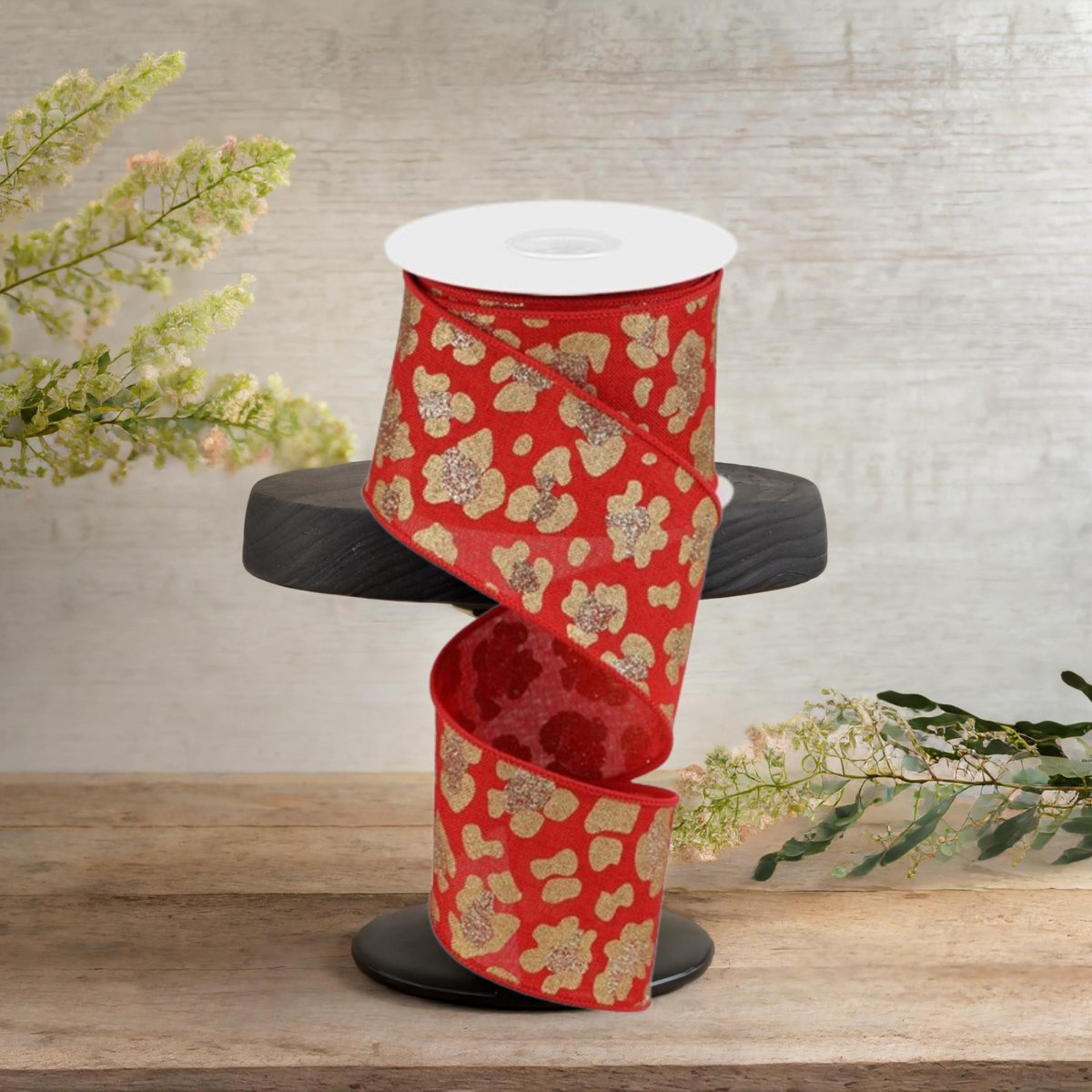 2.5&#x22; Leopard Print Ribbon: Red (10 Yards)