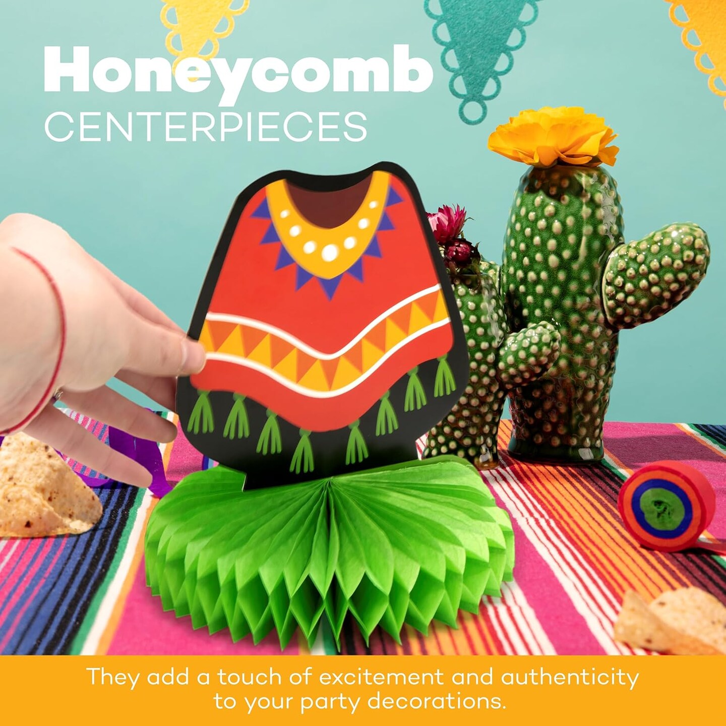 4E&#x27;s Novelty 5 Pack Cinco de Mayo Honeycomb Centerpiece for Kids, Taco Tuesday, Birthday &#x26; Mexican Theme Party Supplies
