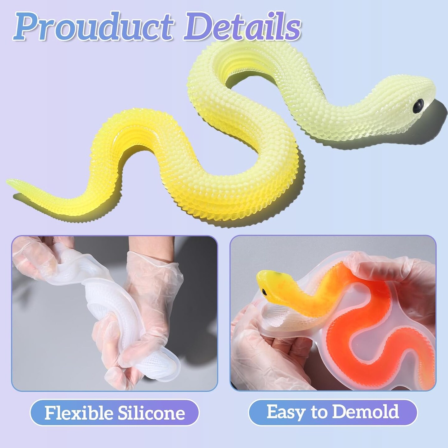LET&#x27;S RESIN 2Pcs Snake Resin Molds, Flexible 3D Snake Silicone Molds(Large &#x26; Small), Effortless Demolding Animal Epoxy Molds for DIY Art, Home Decor, Serpent Lovers Gifts