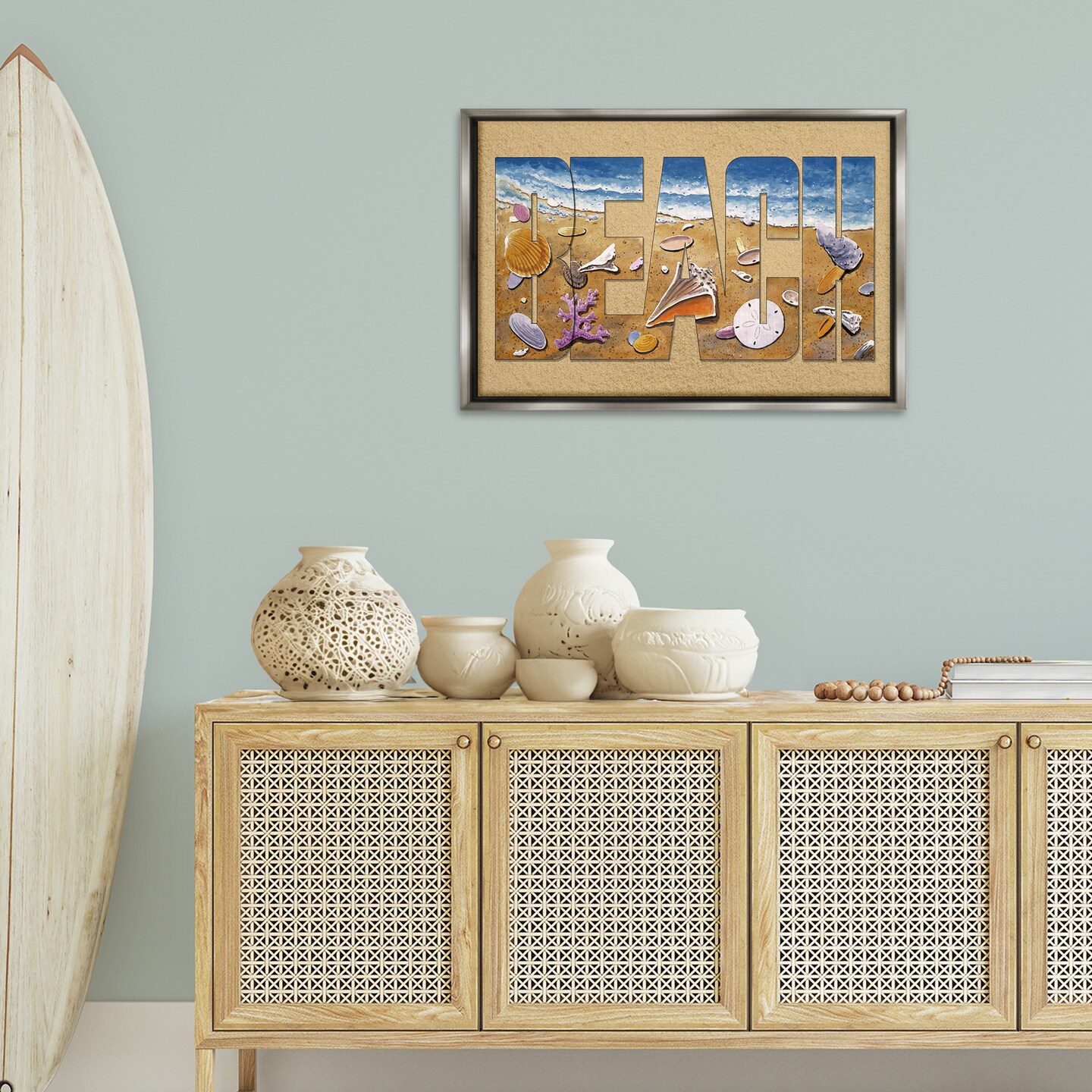 Stupell Industries Outlined Beach Letters Floater Framed Canvas Wall Art Design by Art Brands Holdings, LLC.