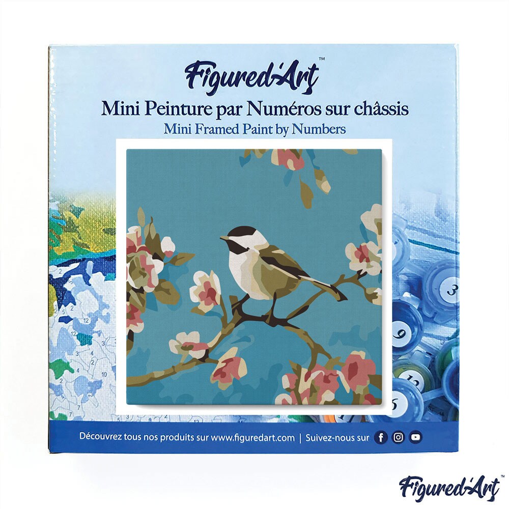 Figured&#x27;Art Mini Paint by Numbers Kit for Adults with Frame Birds Painting Small format 8&#x22;x8&#x22; - Craft Art Painting DIY Canvas Already Stretched on a Wooden Frame