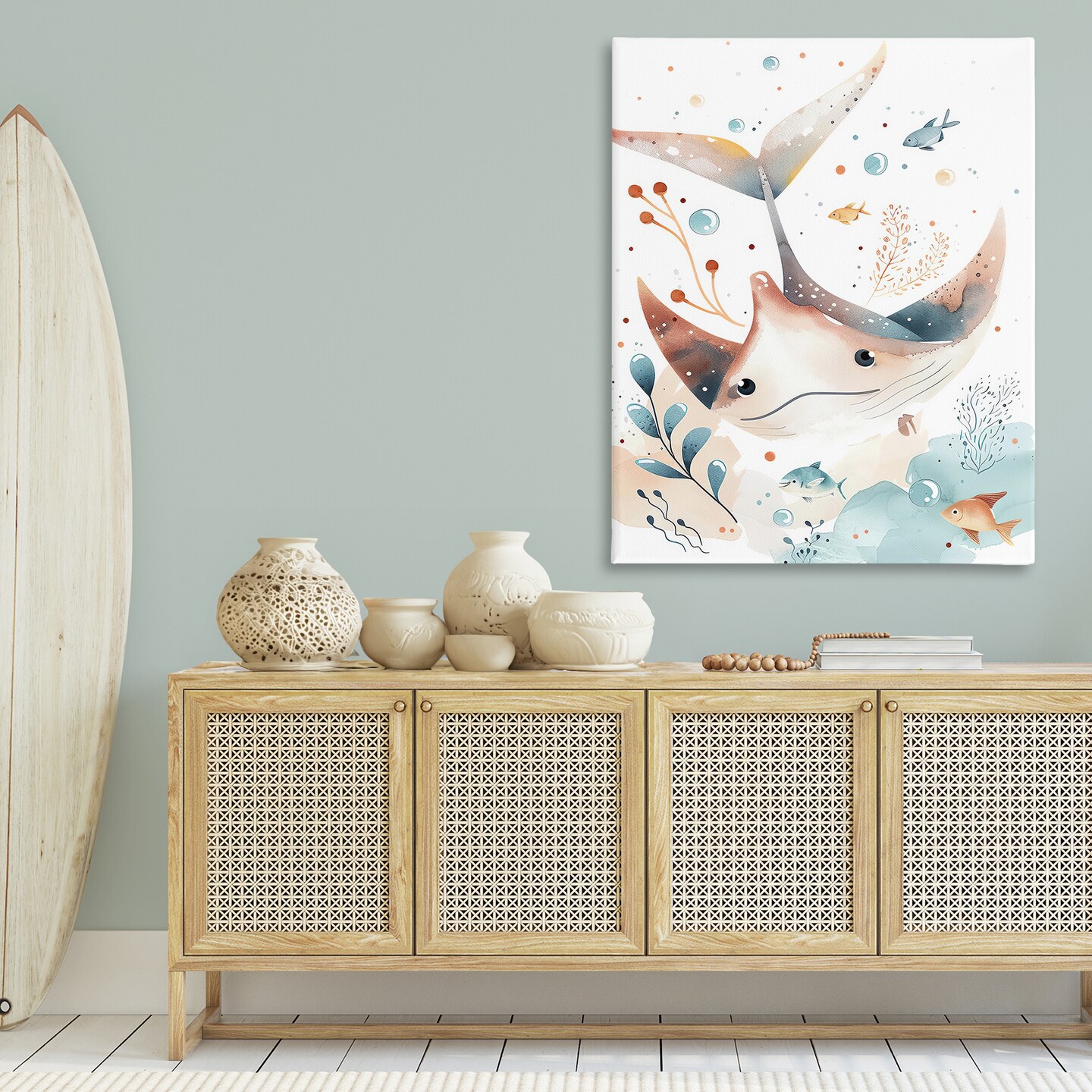 Stupell Industries Smiling Manta Ray Canvas Wall Art Design by Franklyn Gregory