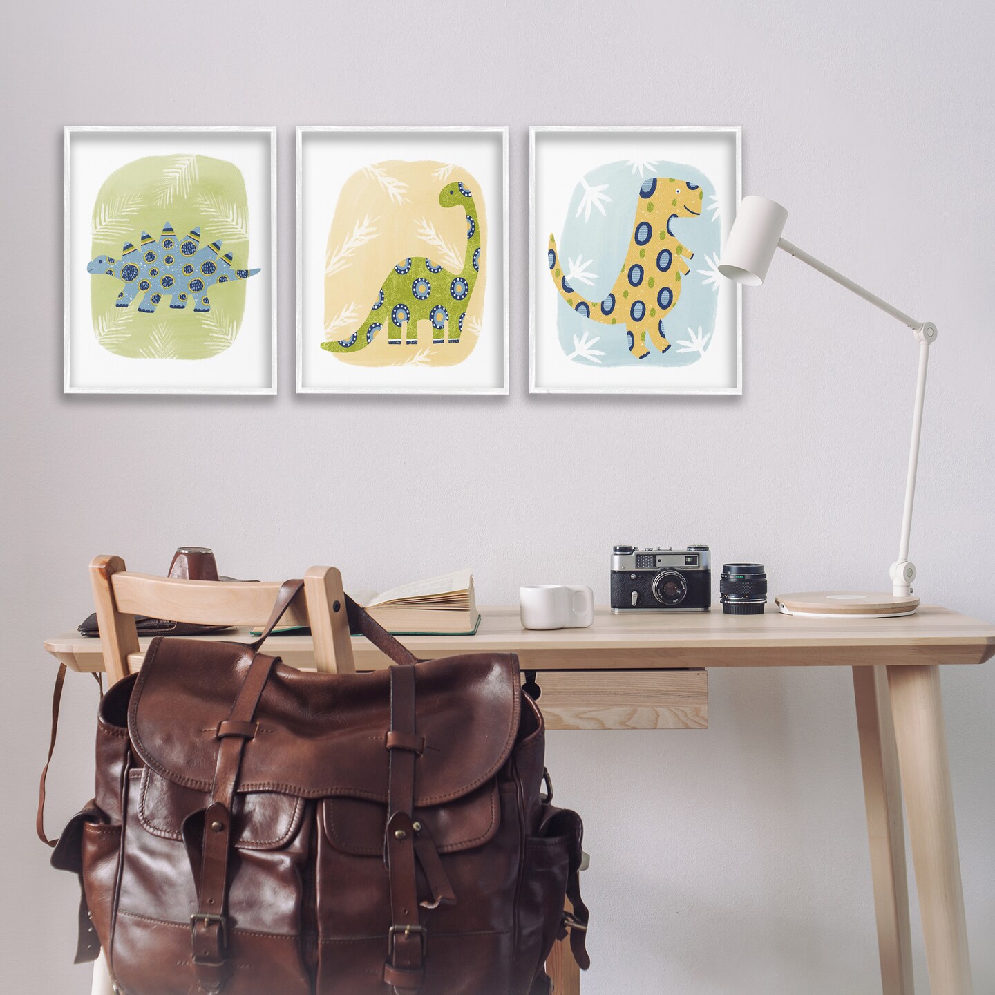 Stupell Industries Three Patterned Dinosaurs 3pc Framed Giclee Wall Art Set Design by Lisa Nohren