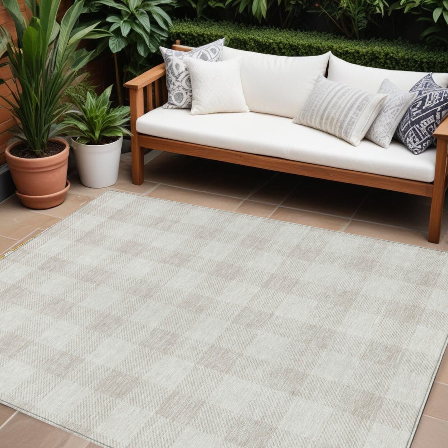 Edge Collections - 10' x 14' - Beige - Washable Plaid Area Rug for Indoor & Outdoor Use - 1 Piece