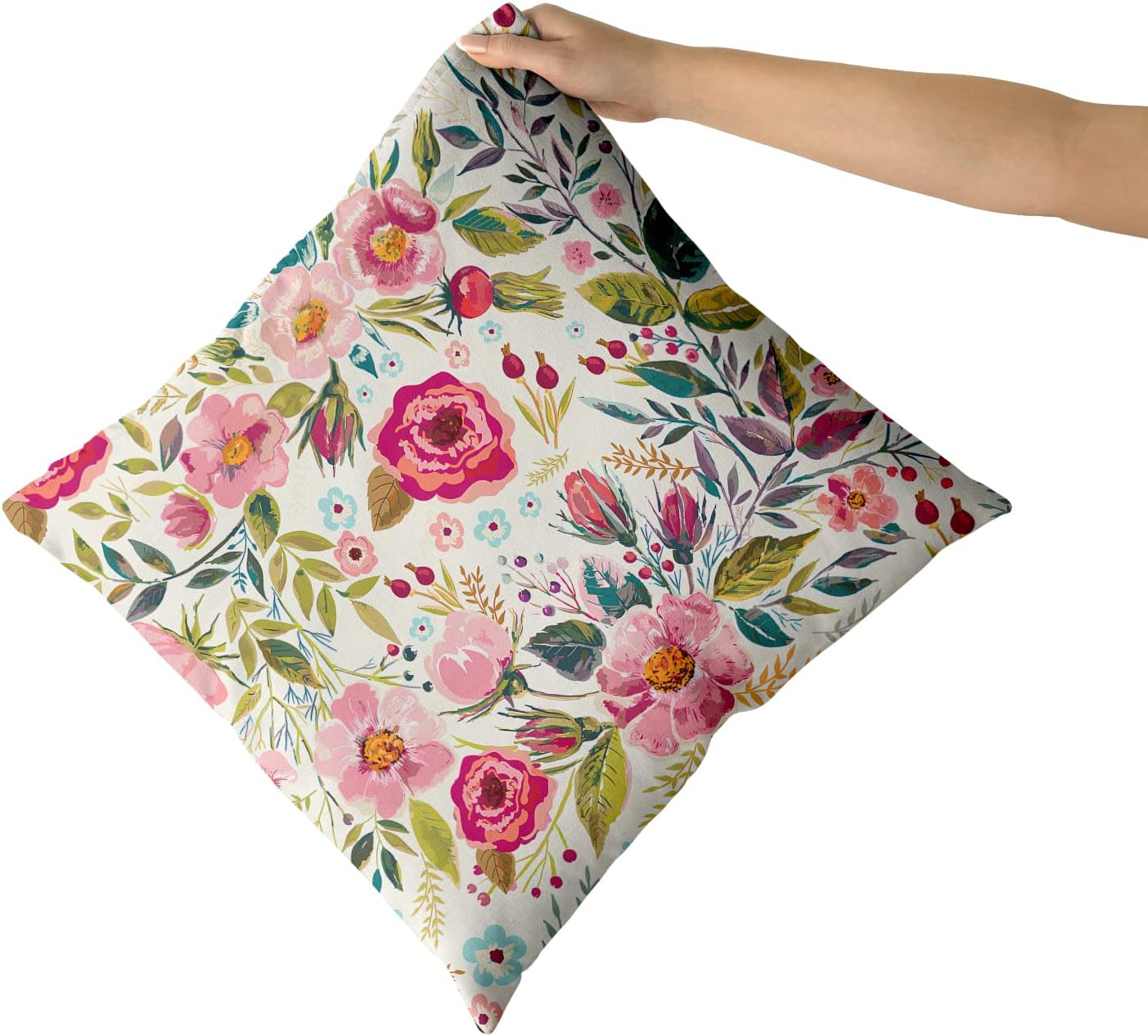 Summer Flower Throw Pillow Covers 18X18 Inch Watercolor Peony Pillowcase Hot Pink Floras With Green Leaves Girly Decorative Square Cotton Cushion Cover Set Of 2 For Home Garden Outdoor Bed Decorations