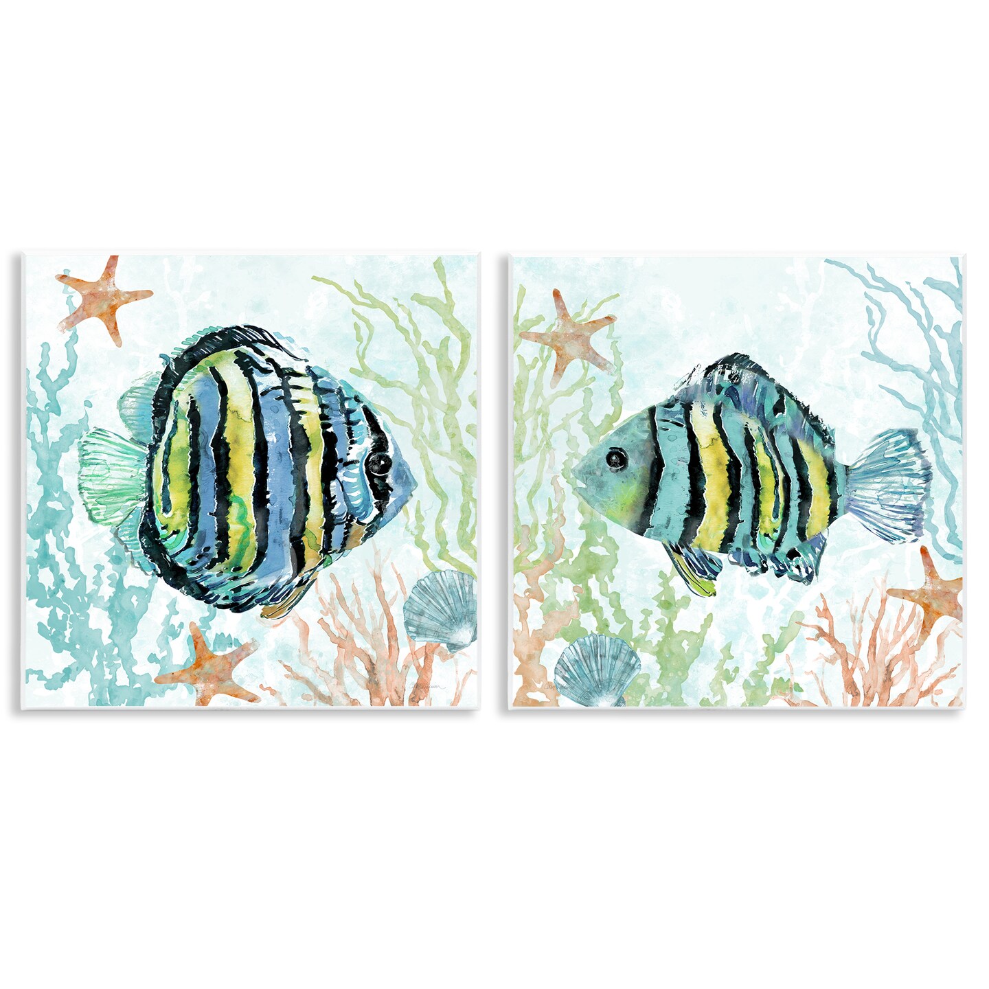 Stupell Industries Aquatic Striped Fish 2pc Wall Plaque Art Set Design by Carol Robinson