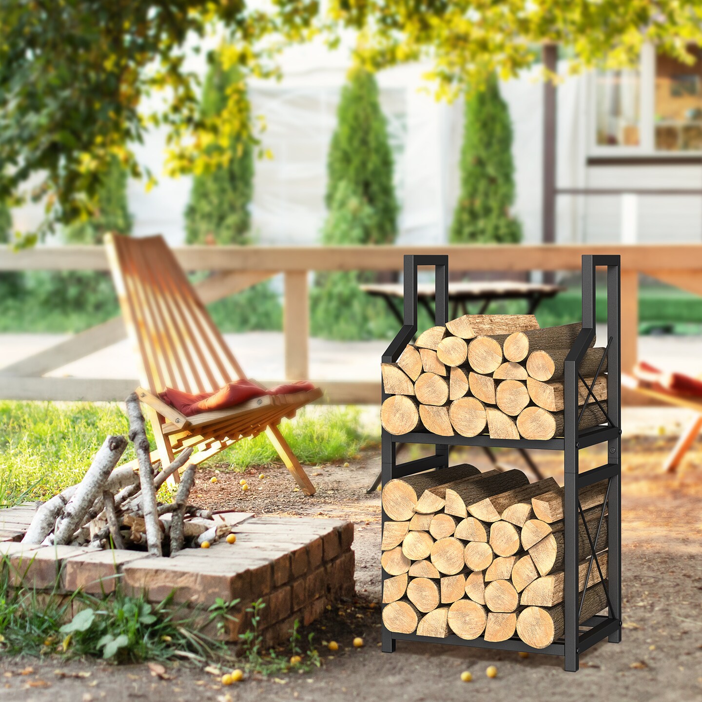 2-Tier Firewood Rack Holder Fire Wood Log Storage Rack Stacker Stand Heavy Duty