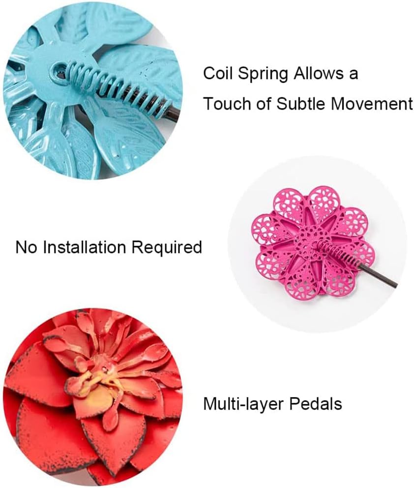 6-Pack Metal Flower Garden Stakes &#x2013; Colorful Shaking Head Yard Art for Outdoor Decor