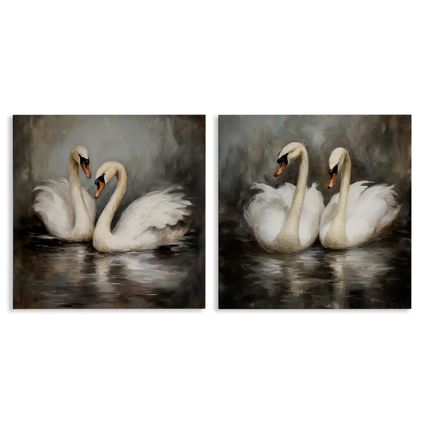 Stupell Industries Twin Swans with Reflections 2pc Canvas Wall Art Set Design by Novae