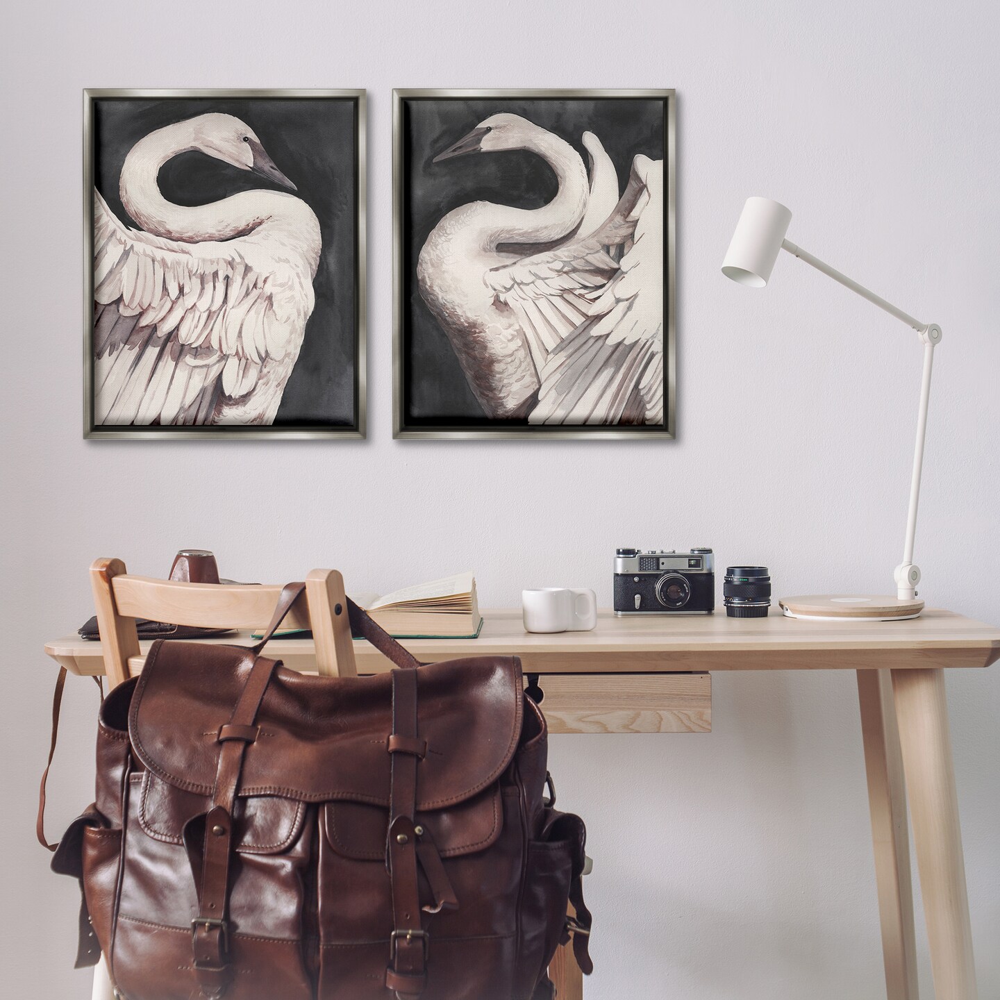 Stupell Industries Swans Taking Flight 2pc Floater Framed Canvas Wall Art Set Design by Grace Popp