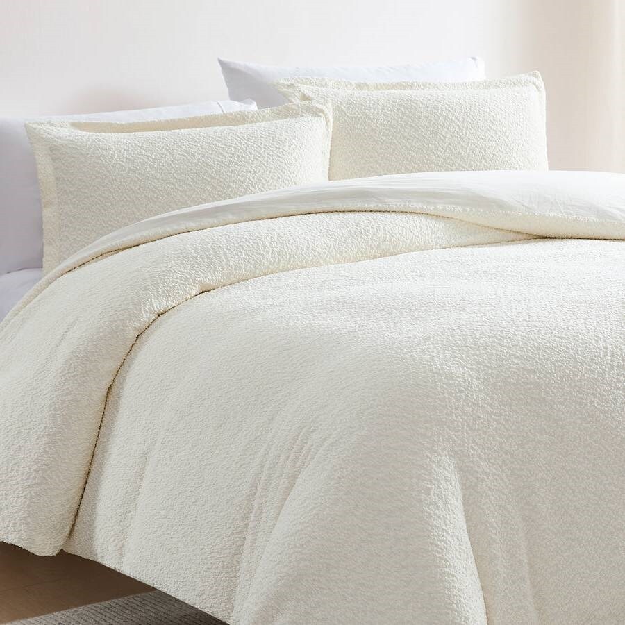 3-Piece Off White Boucle Duvet Cover Set with Pillow Shams