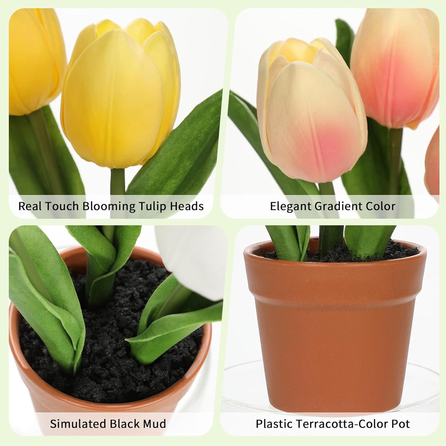 Artificial Tulip Arrangement with Terracotta-Like Plastic Pot 8 Inch Small Tulip Centerpieces Fake Potted Flowers for Shelf Table Centerpiece Wedding Home Decor