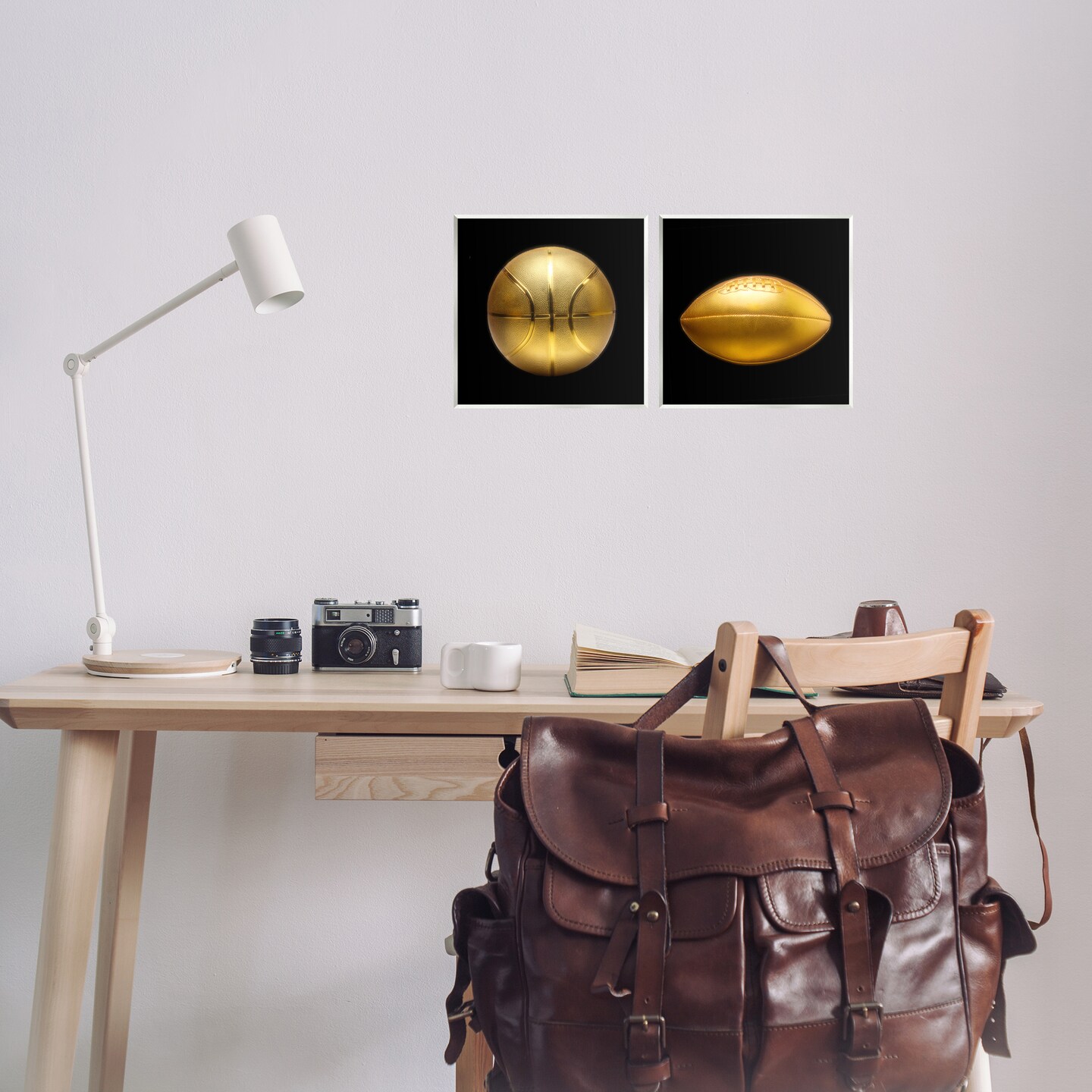 Stupell Industries Golden Designer Sports Balls 2pc Wall Plaque Art Set Design by Graffi*tee Studios