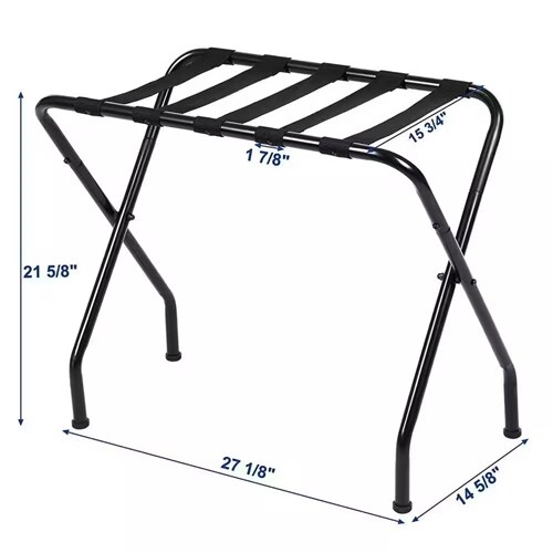 Black Foldable Luggage Rack with Metal Frame for Hotels, Guest Rooms and Travel Bags