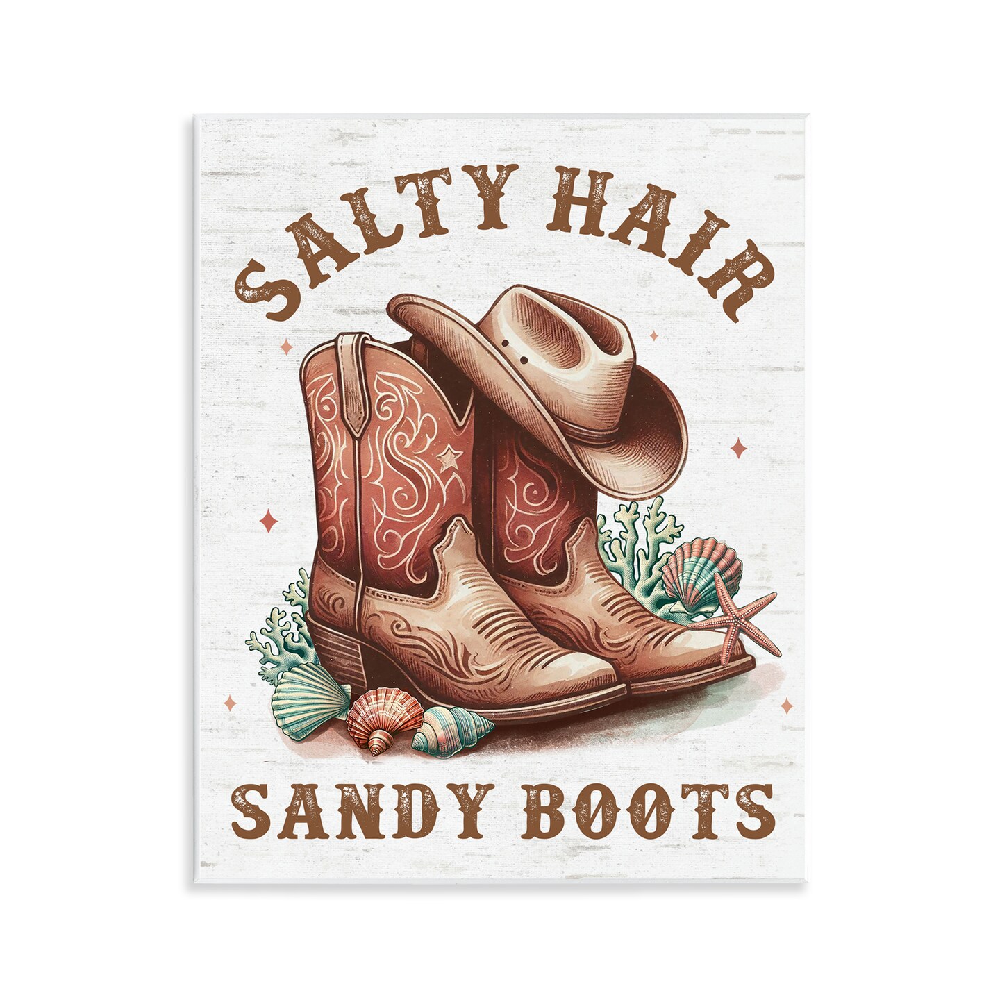 Stupell Industries Coastal Cowgirl Boots Wall Plaque Art Design by Lettered and Lined