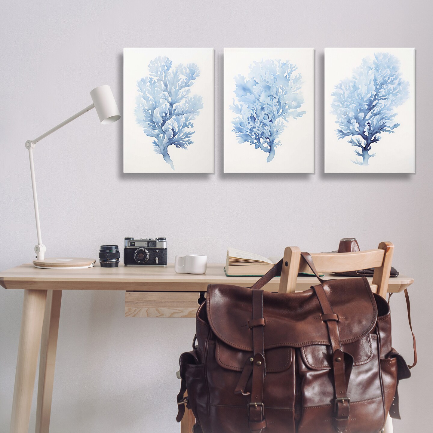 Stupell Industries Indigo Coral Watercolors 3pc Canvas Wall Art Set Design by Petal Prints Design