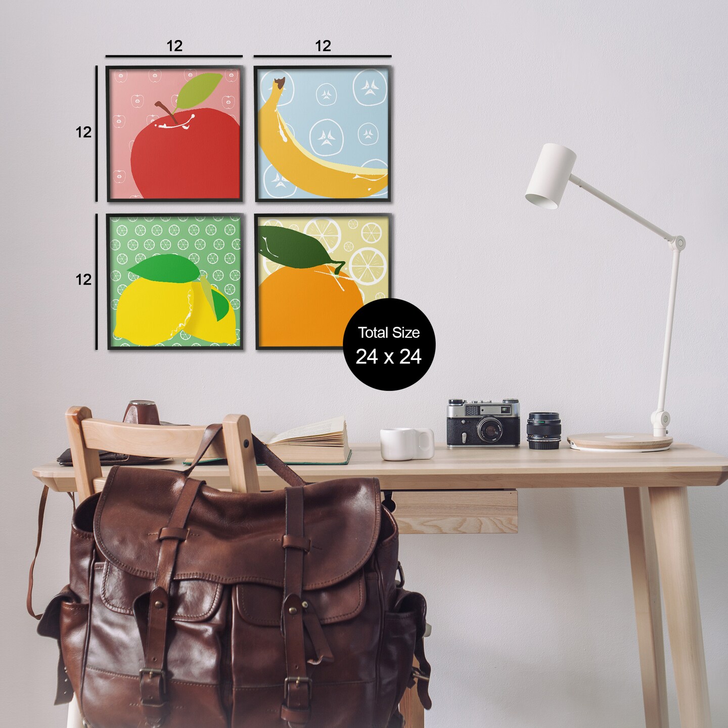 Stupell Industries Bright Kitchen Fruits 4pc Framed Giclee Wall Art Set Design by Daniela Santiago